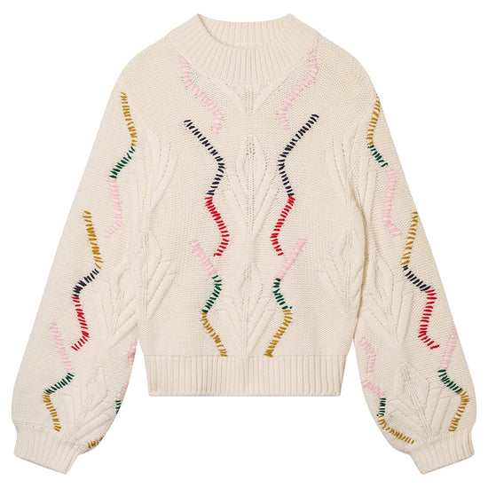 Jumper 1234 Overstitch Cream Cable Turtle Knit