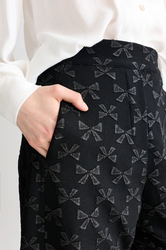 Louche Sutton Black Bow Jacquard Barrel Trousers