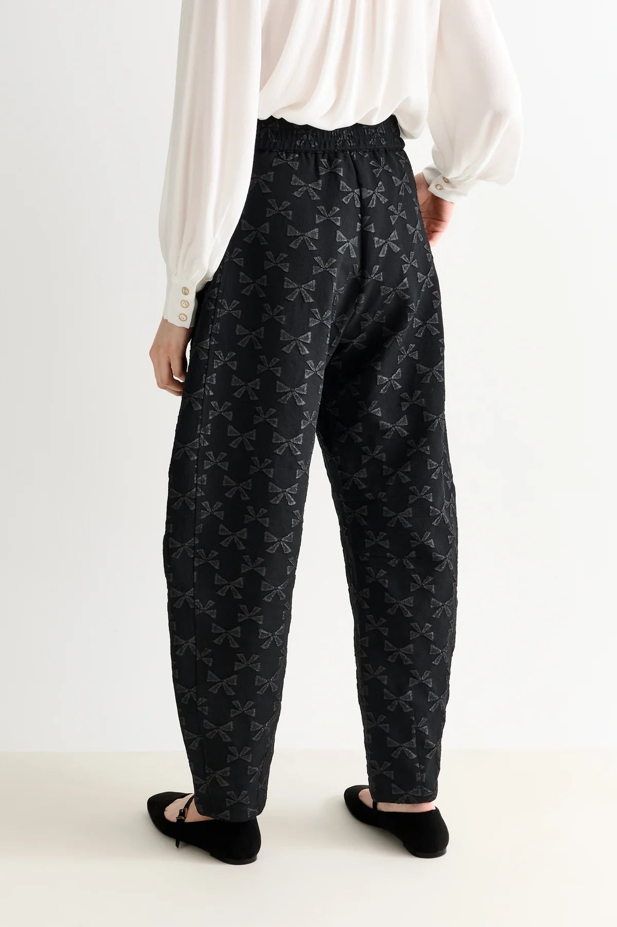 Louche Sutton Black Bow Jacquard Barrel Trousers