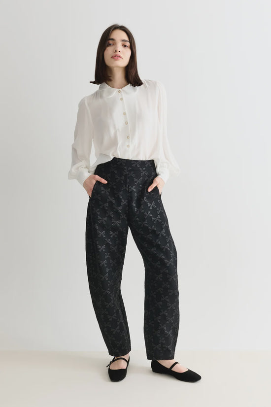Louche Sutton Black Bow Jacquard Barrel Trousers