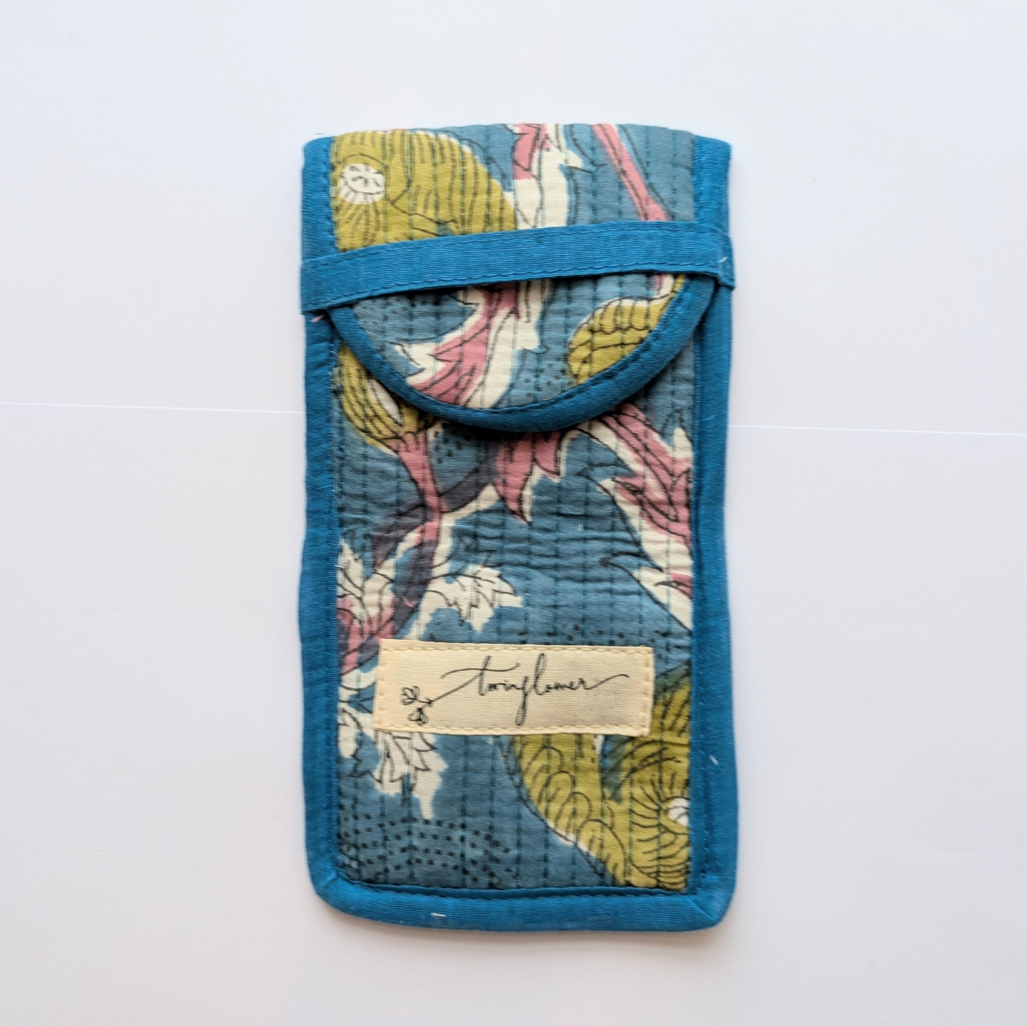Blue & Green Floral Block Print Quilted Glasses Case