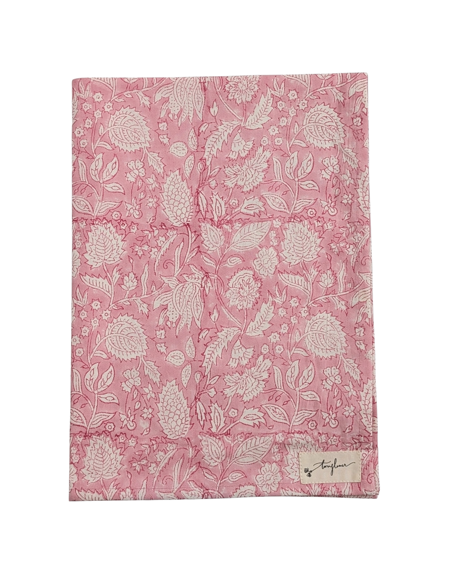 Pink Floral Block Printed Cotton Tea Towel - Precious Sparkle