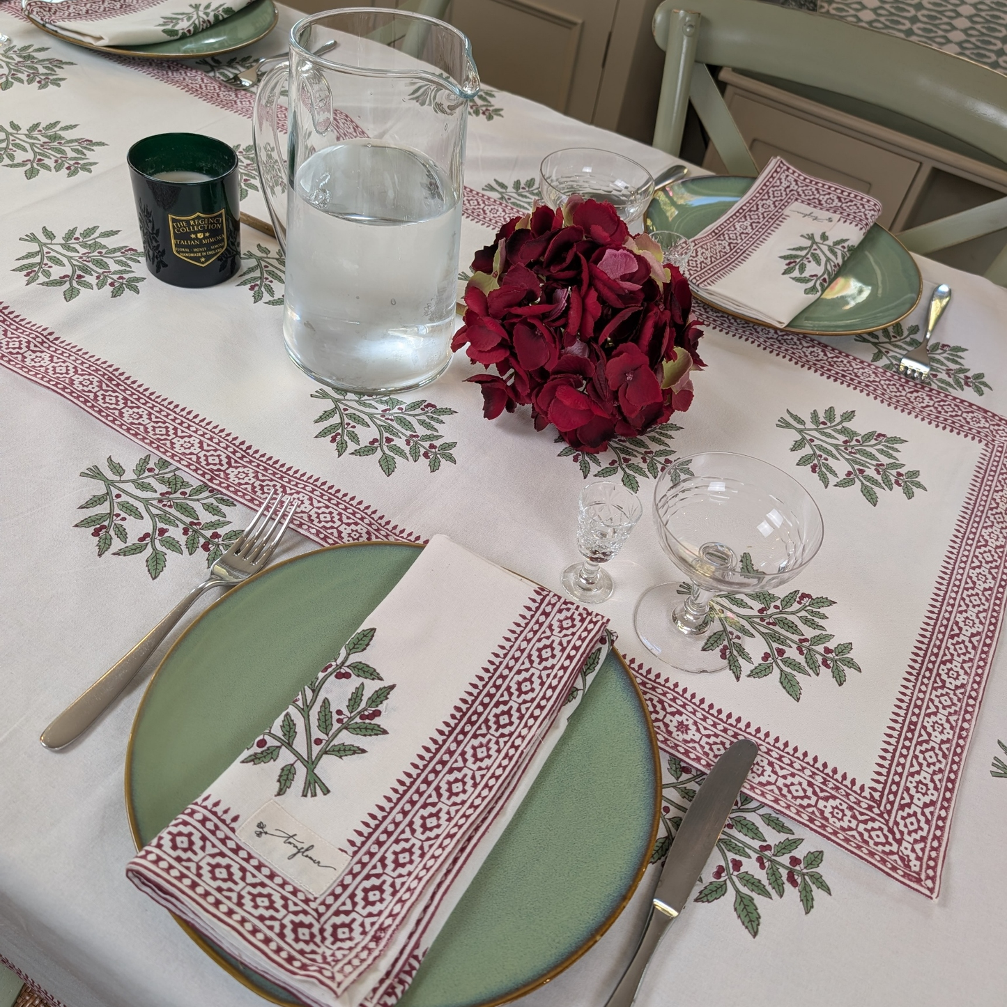Christmas Holly Block Printed Table Runner 45x150cm