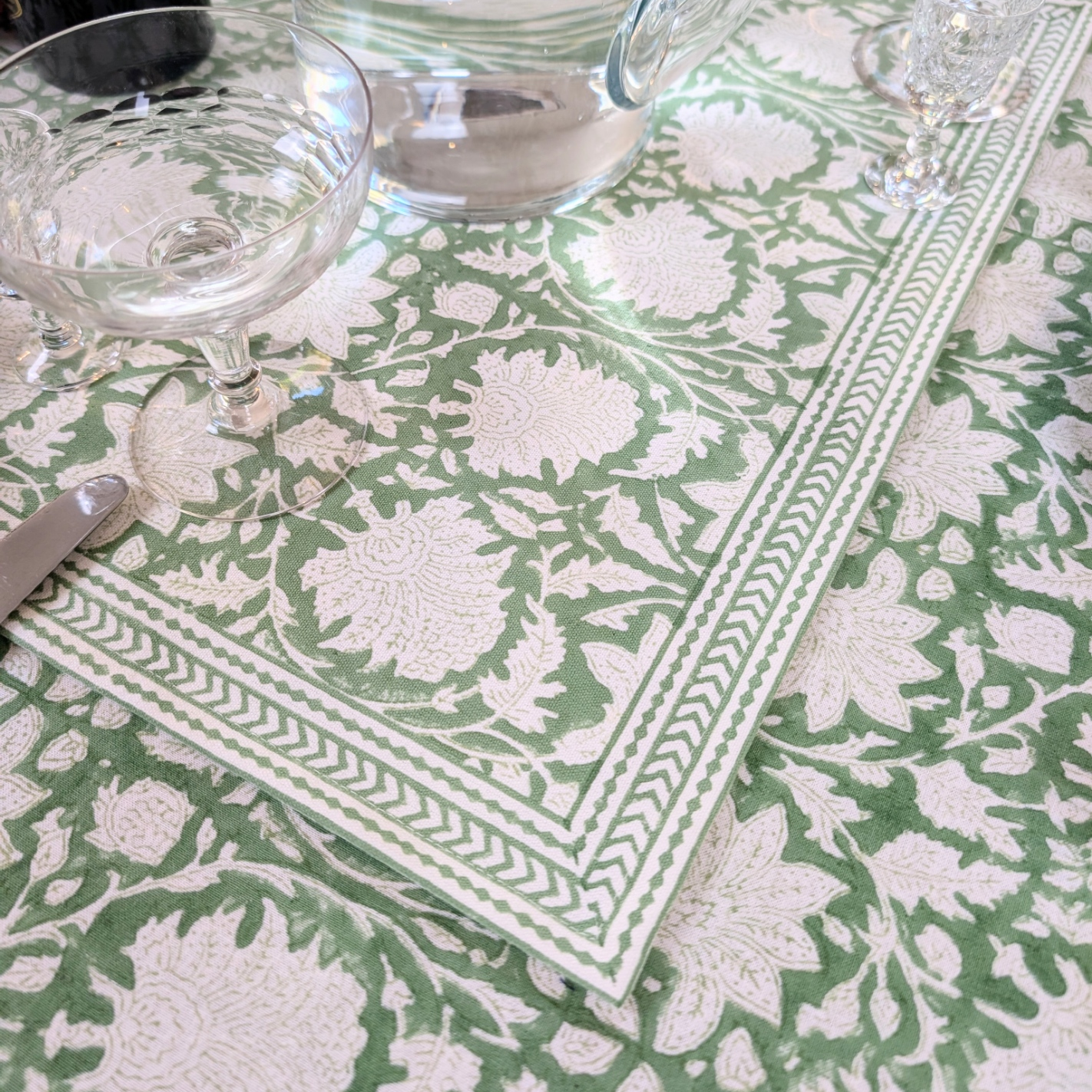 Emerald Green Block Printed Table Runner 45x150cm