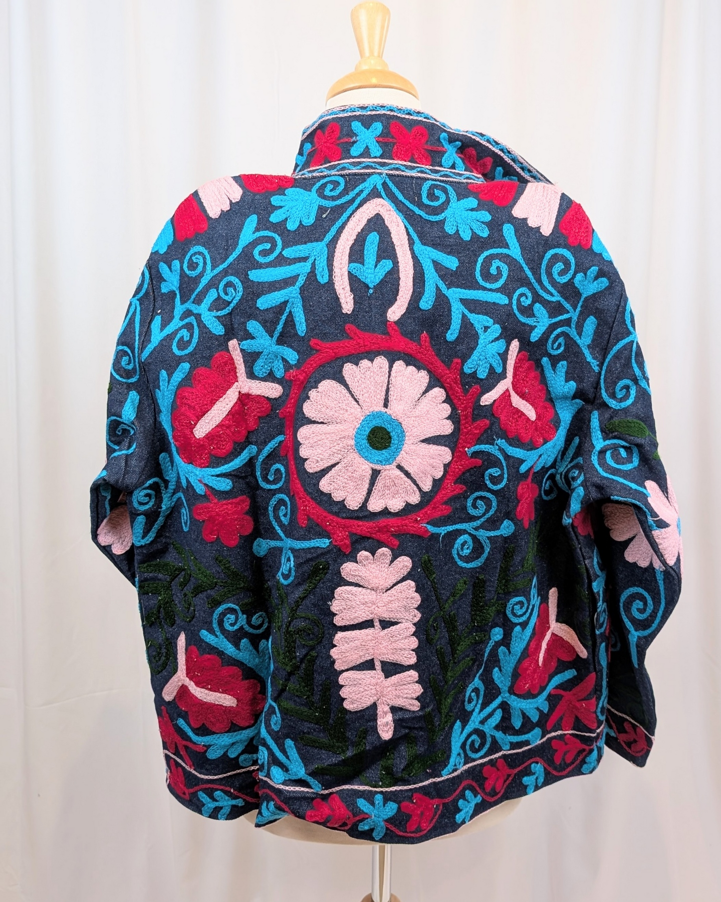 Twinflower Denim Suzani Jacket Fuchsia/Aqua - Precious Sparkle