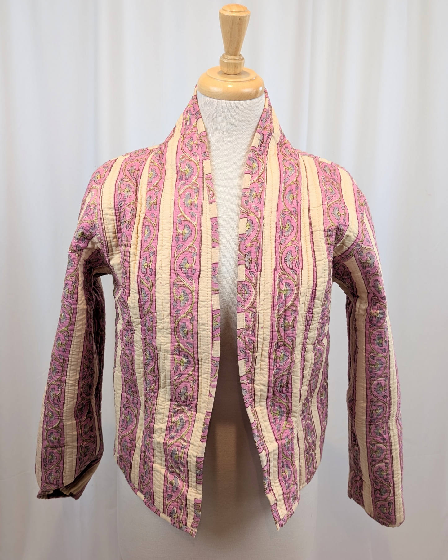 Twinflower Reversible Quilted Kimono Jacket Violet Floral Block Print - Precious Sparkle