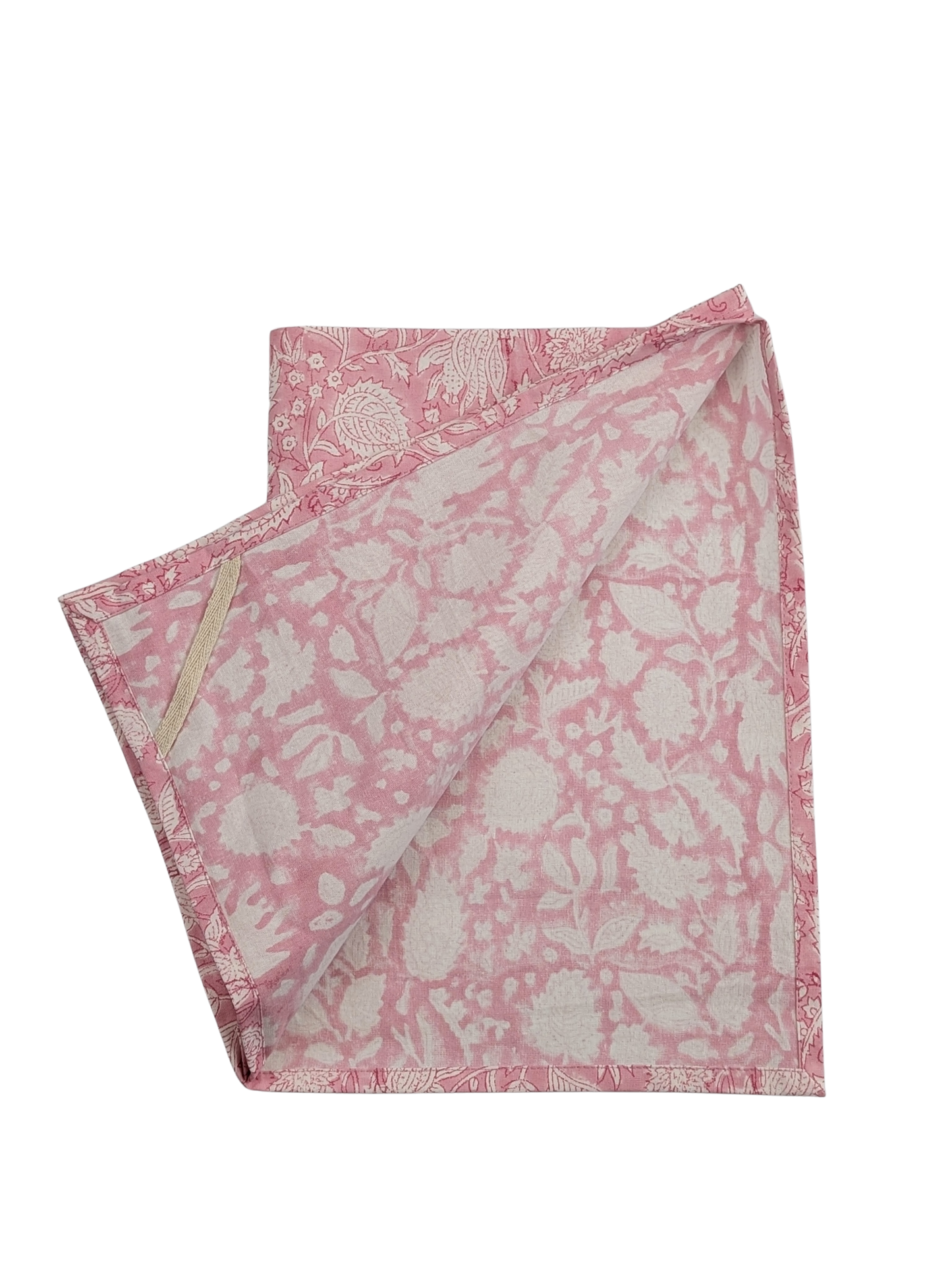 Pink Floral Block Printed Cotton Tea Towel - Precious Sparkle