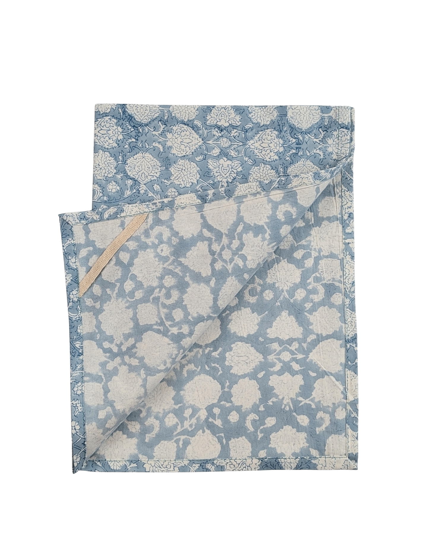 Blue Floral Block Printed Cotton Tea Towel - Precious Sparkle