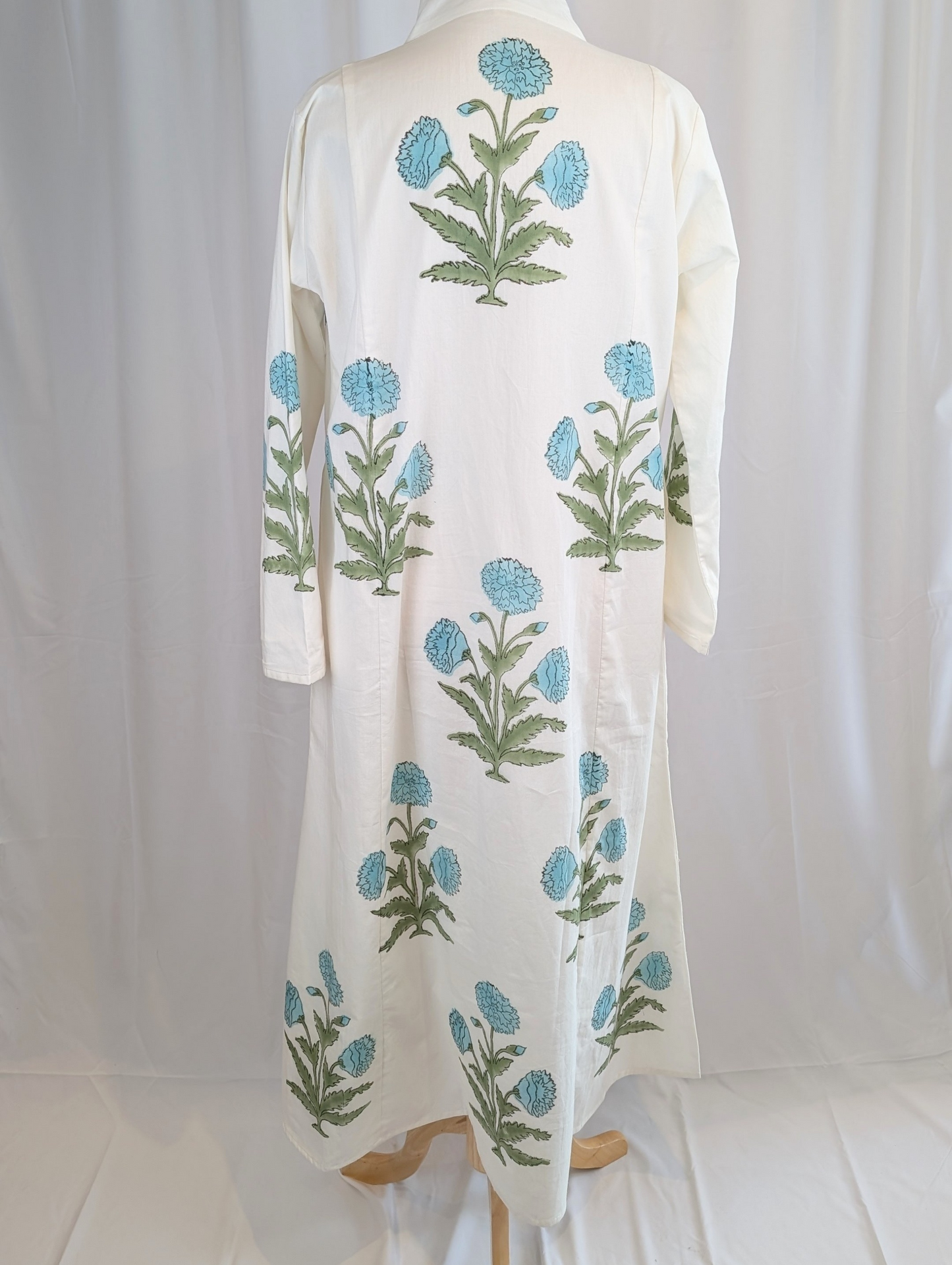 Aqua Buta Floral Block Print Cotton Maxi Dress - Precious Sparkle