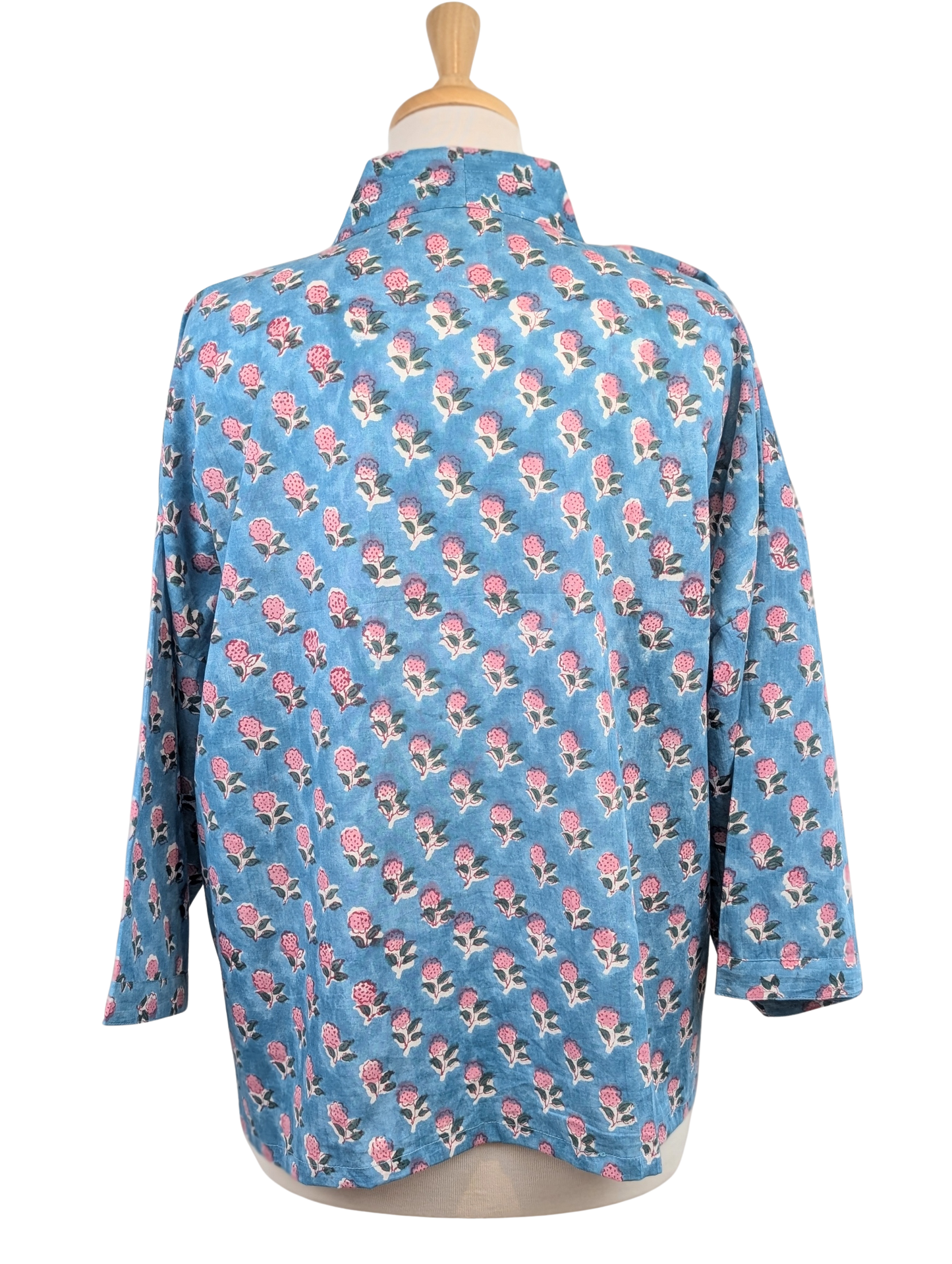 Blue Buti Floral Cotton Kimono Jacket Indian Block Print - Precious Sparkle