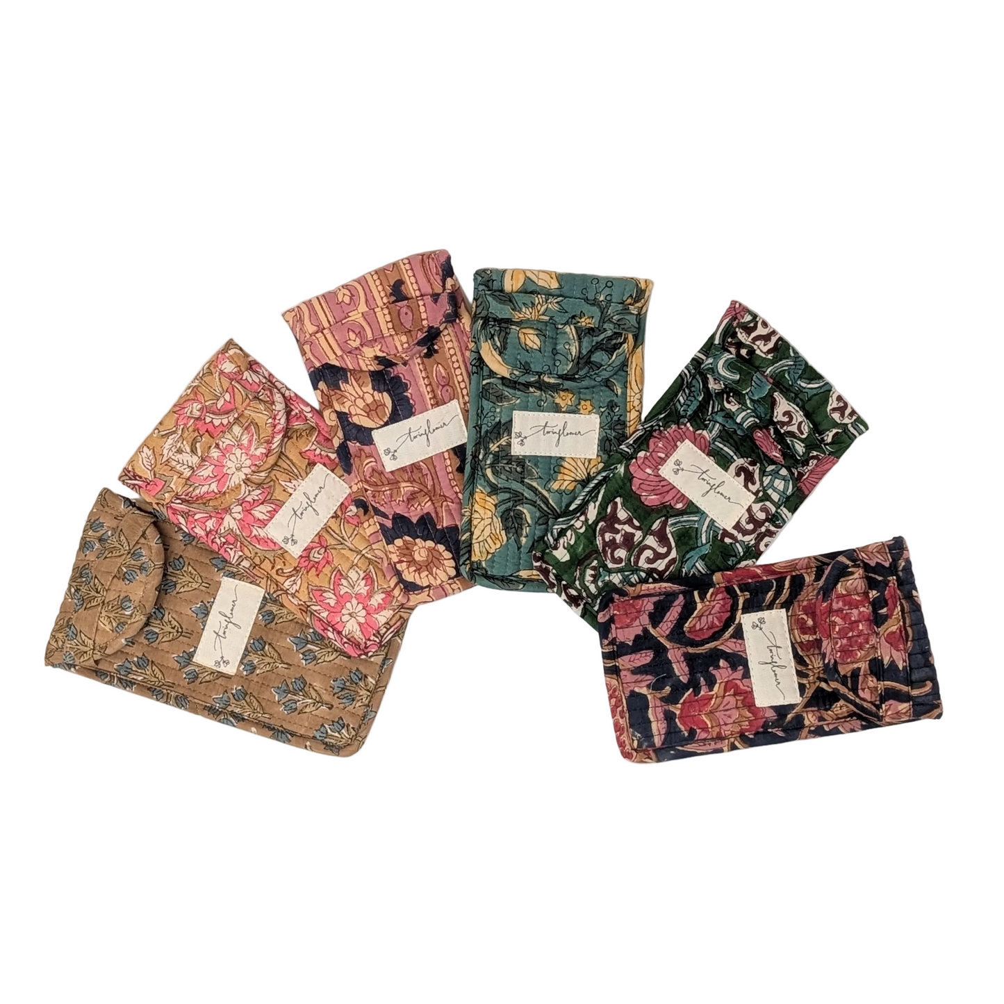 Pine Green Floral Block Print Quilted Glasses Case - Precious Sparkle