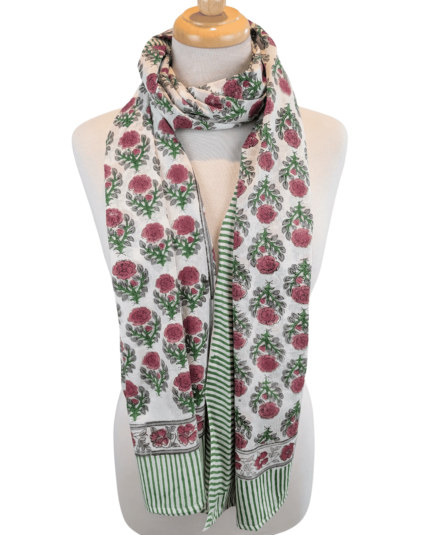 Deep Pink & Green Block Print Cotton Pareo Sarong Scarf