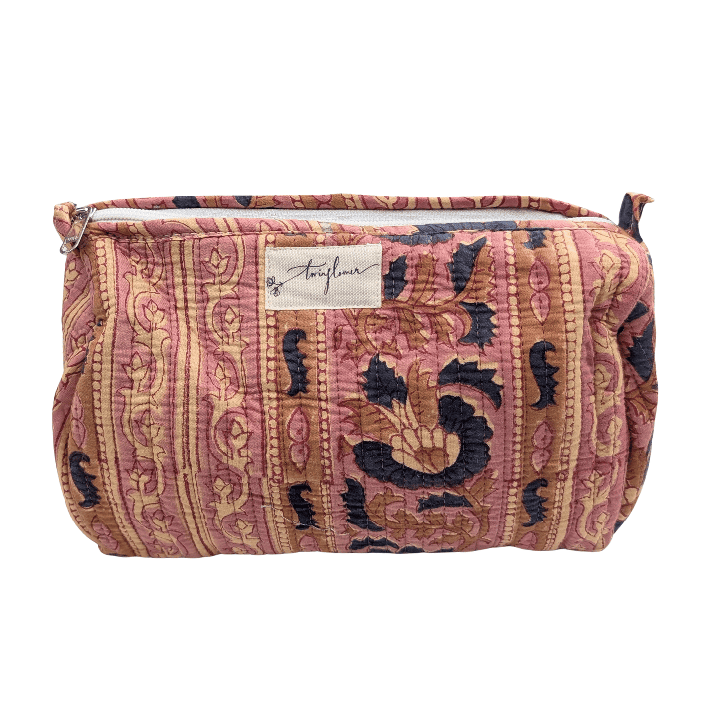 Vintage Pink Floral Block Print Quilted Large Washbag - Precious Sparkle