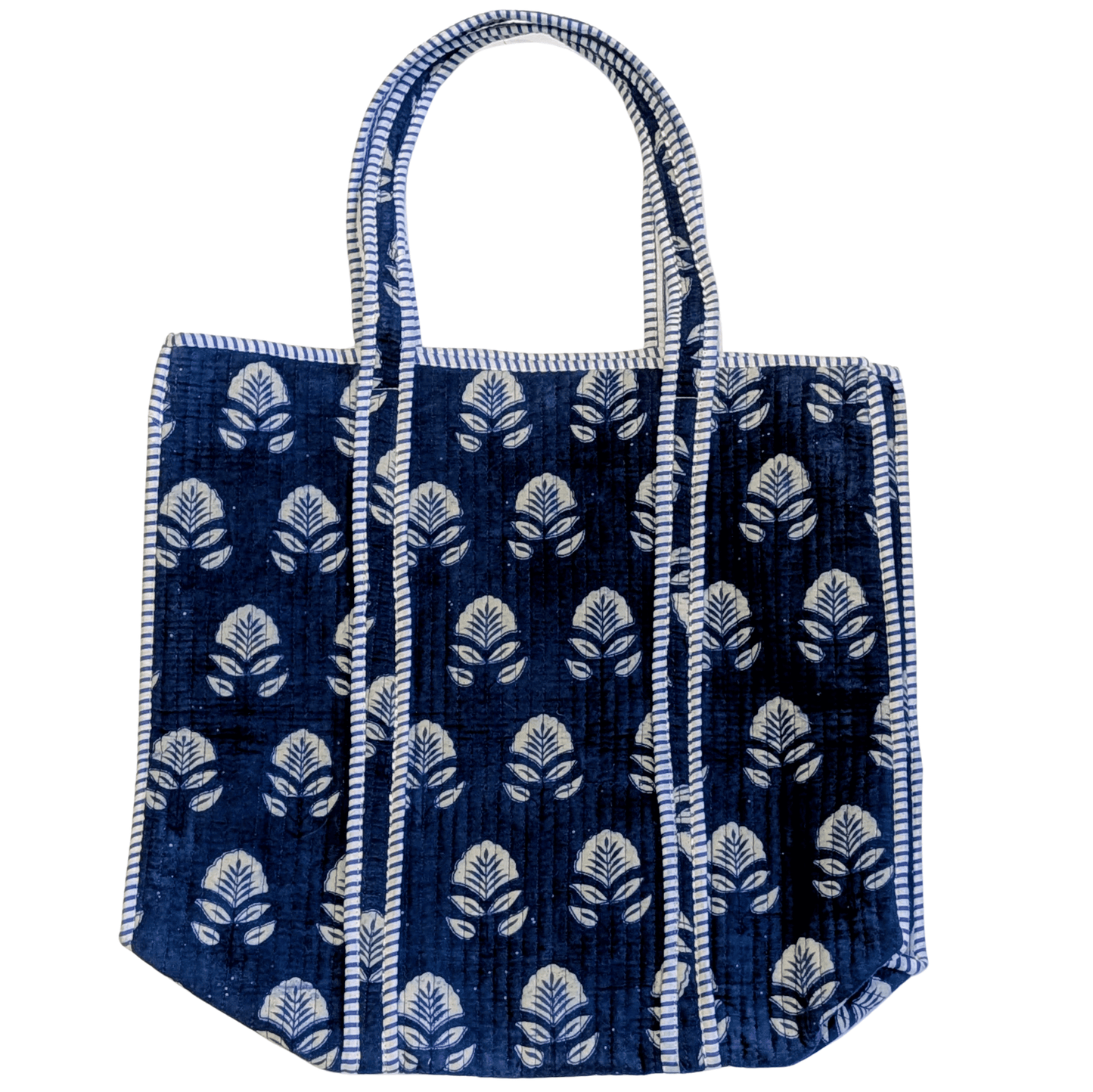 Cotton Quilted Indian Tote Bag Indigo Flowers - Precious Sparkle
