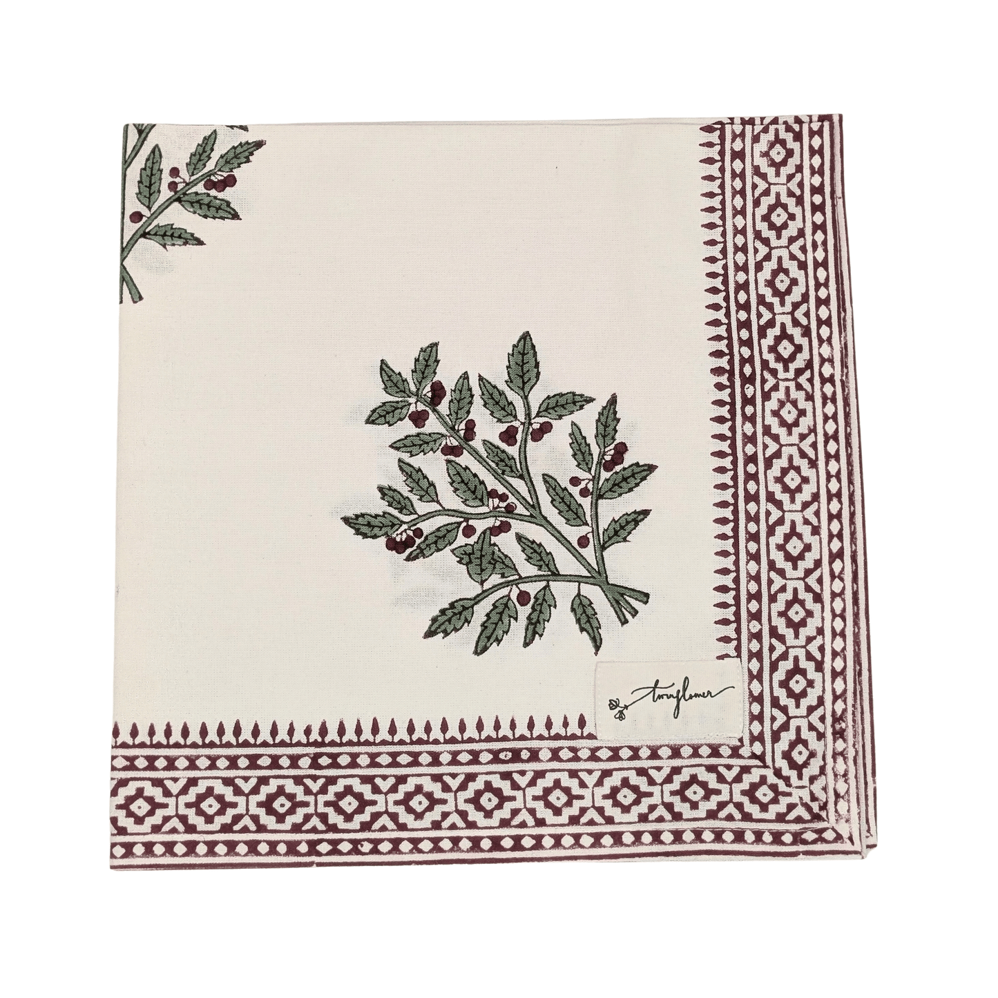 Christmas Holly Block Printed Napkin 50x50cm