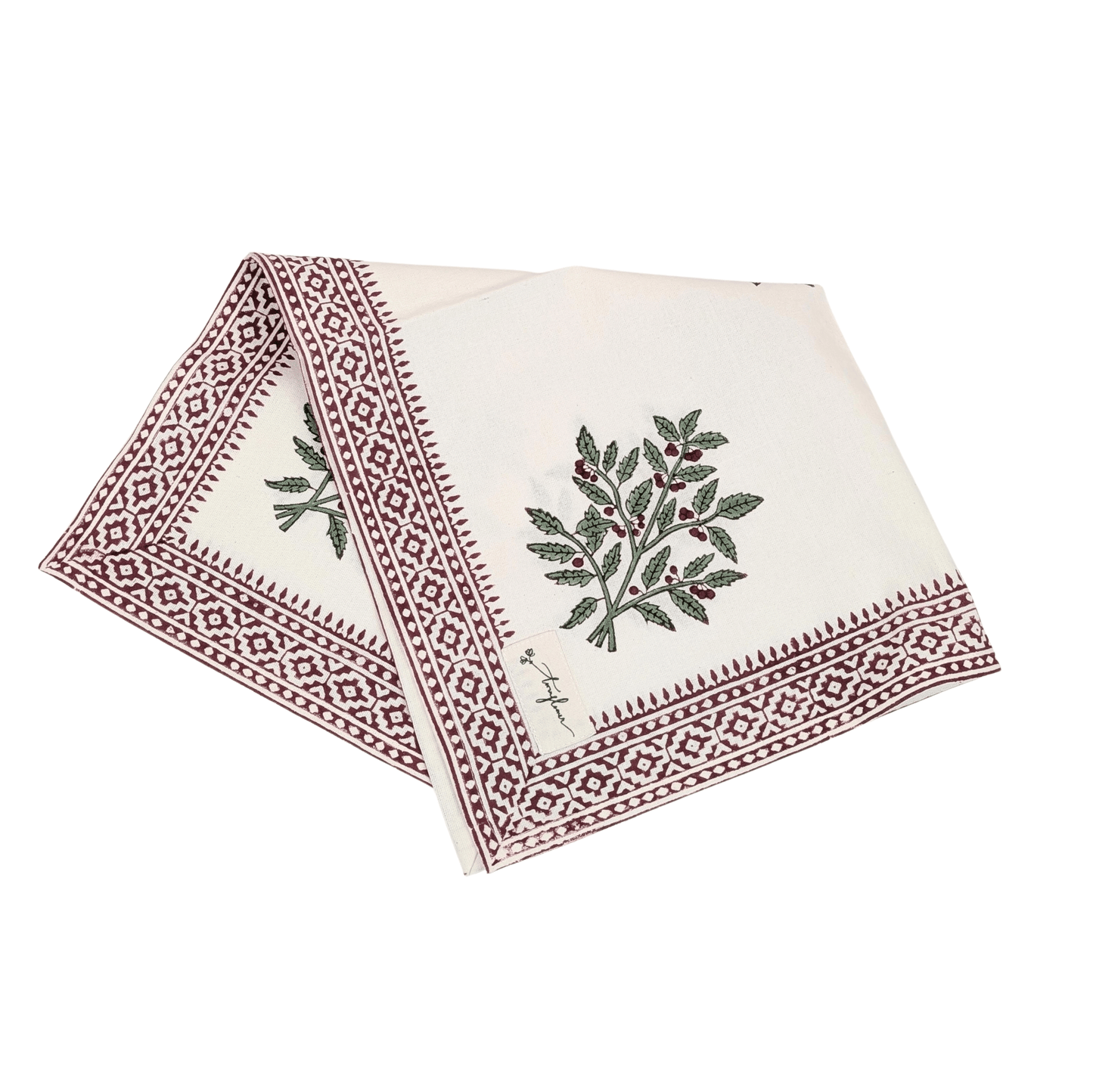 Christmas Holly Block Printed Napkin 50x50cm