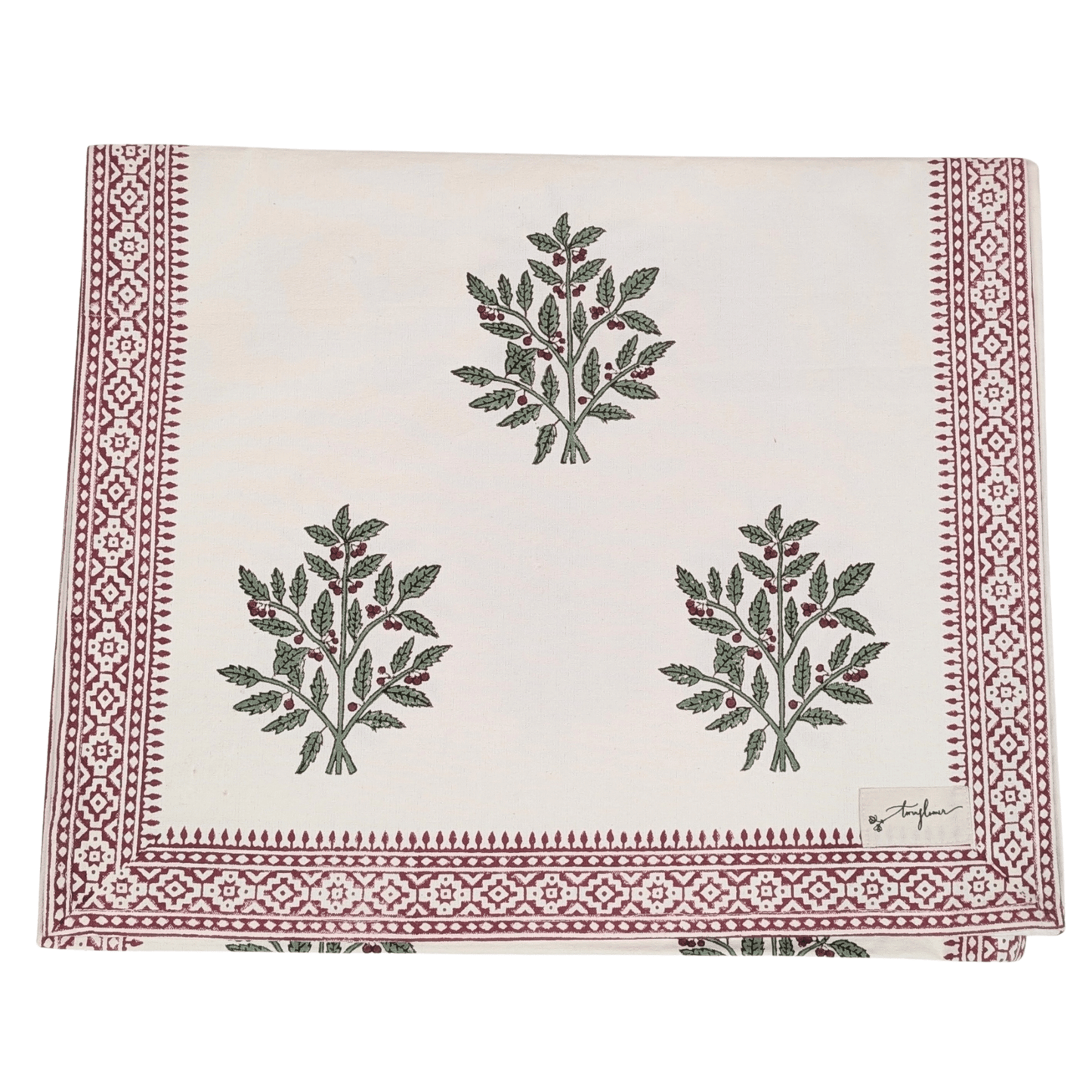 Christmas Holly Block Printed Table Runner 45x150cm