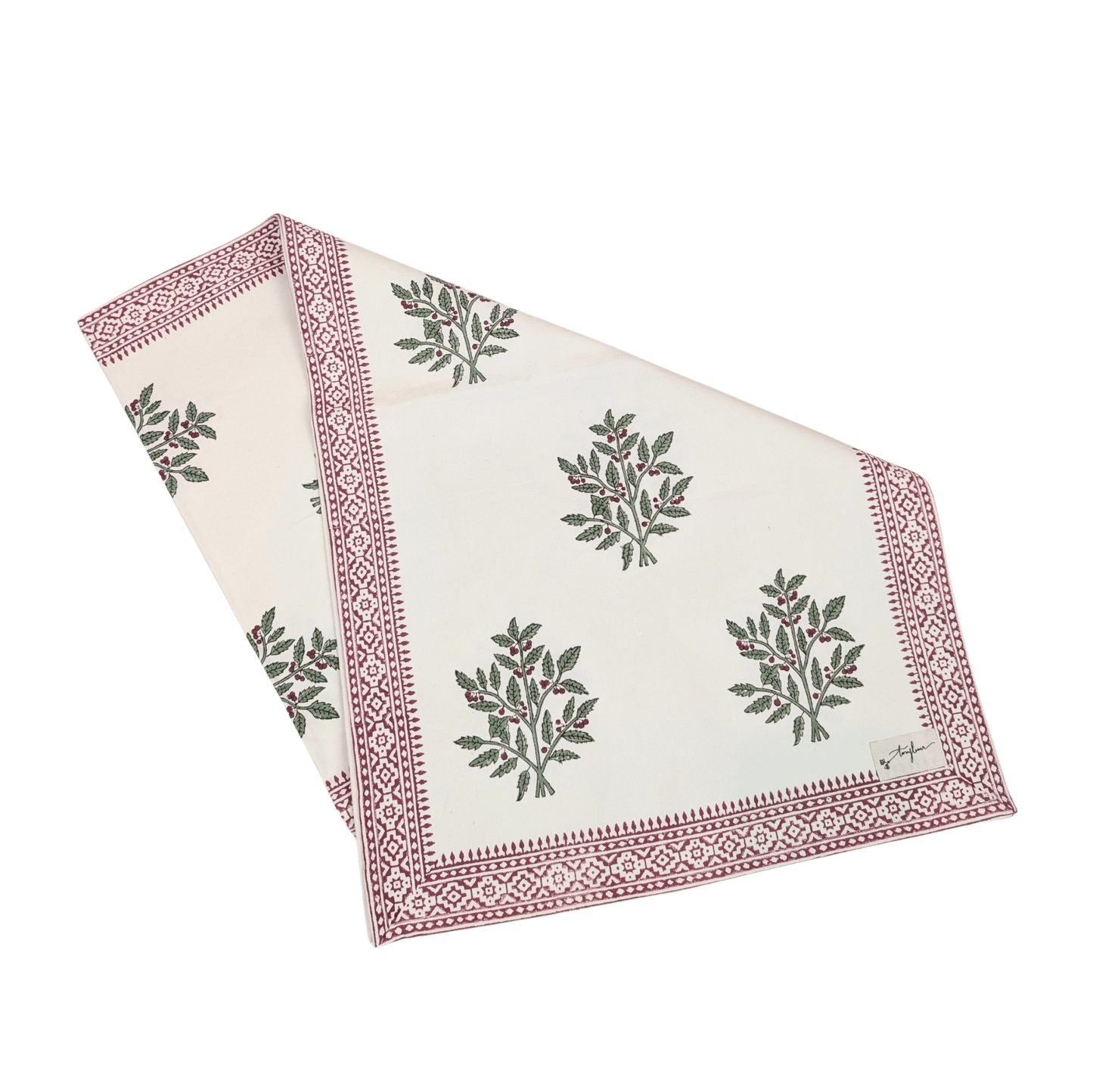 Christmas Holly Block Printed Table Runner 45x150cm
