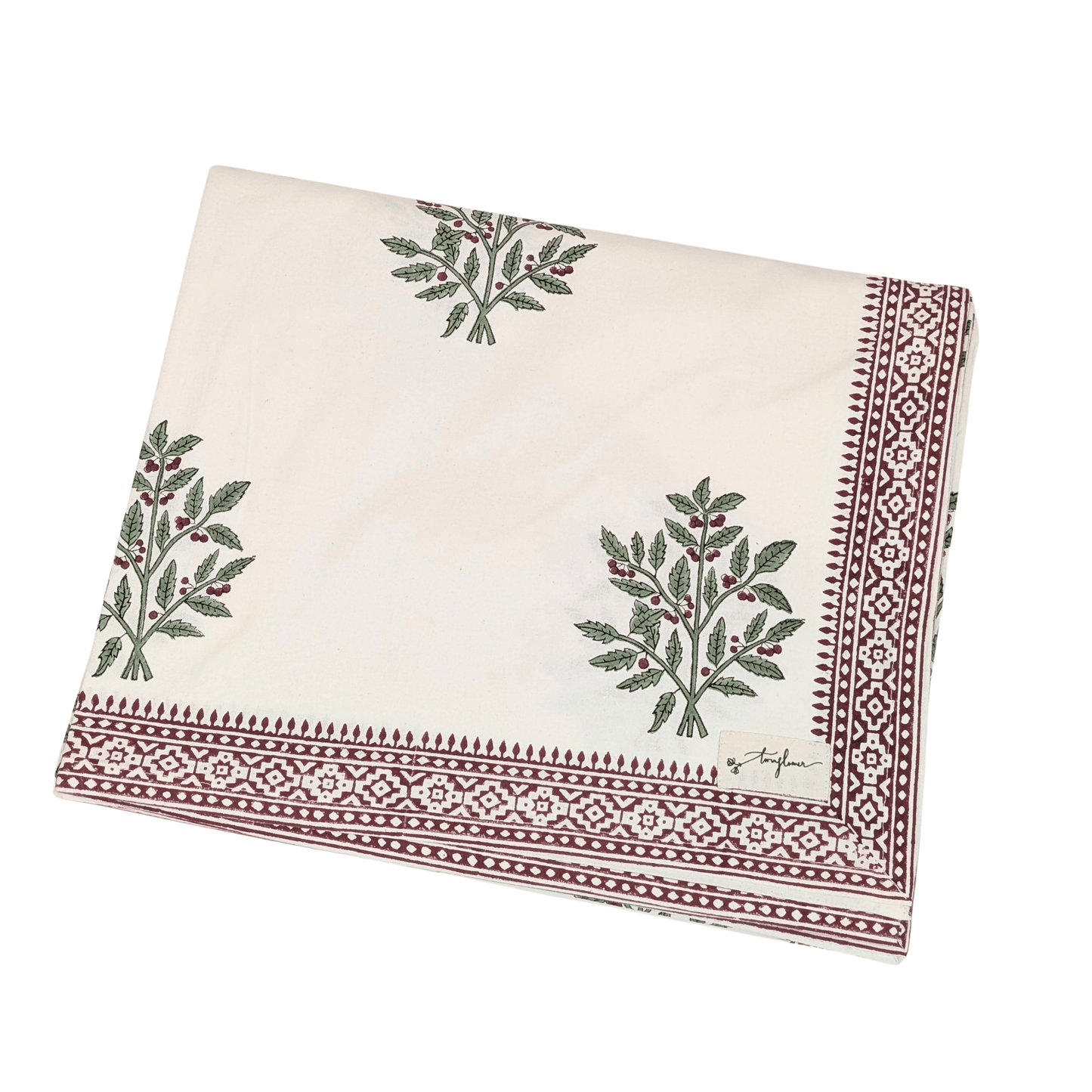 Christmas Holly Block Printed Table Cloth 150x250cm