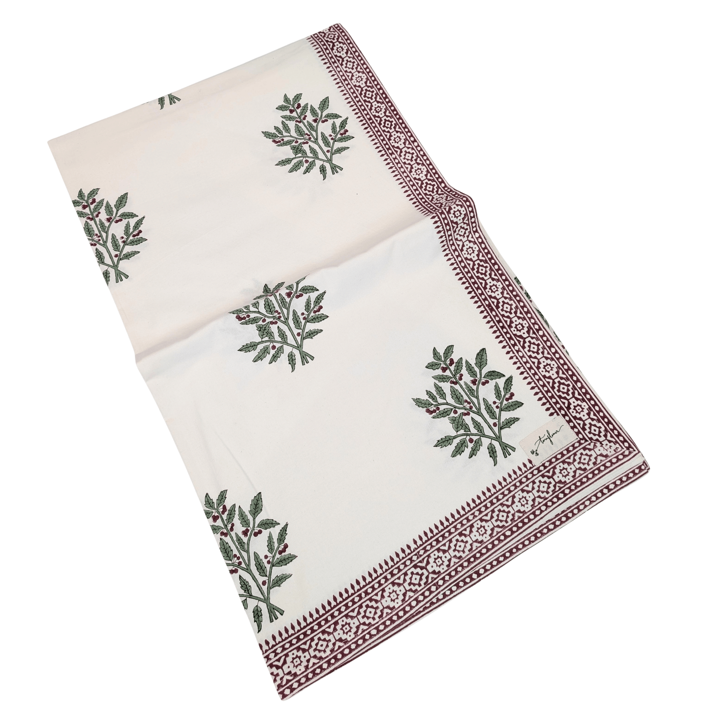 Christmas Holly Block Printed Table Cloth 150x250cm