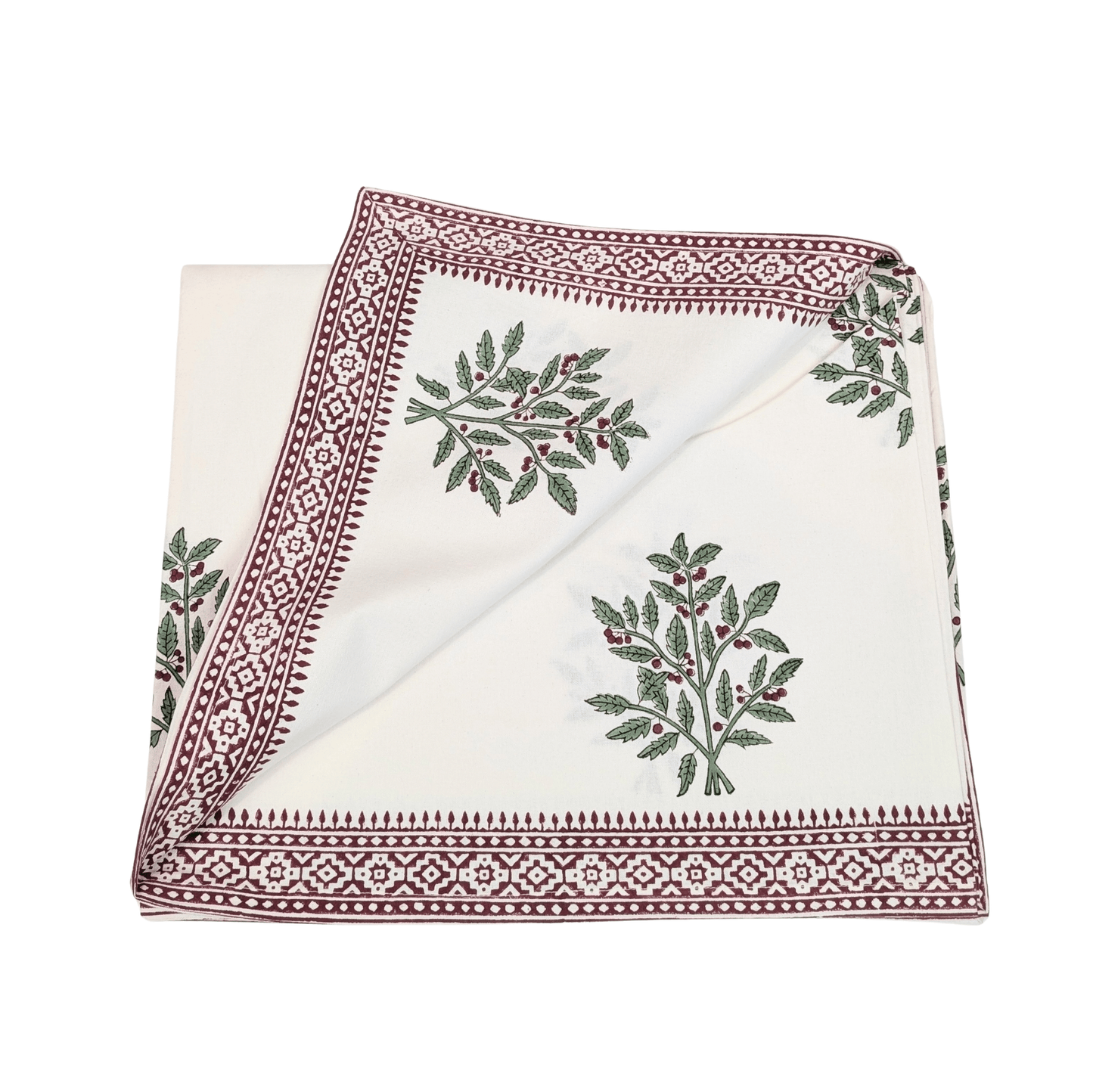 Christmas Holly Block Printed Table Cloth 150x250cm
