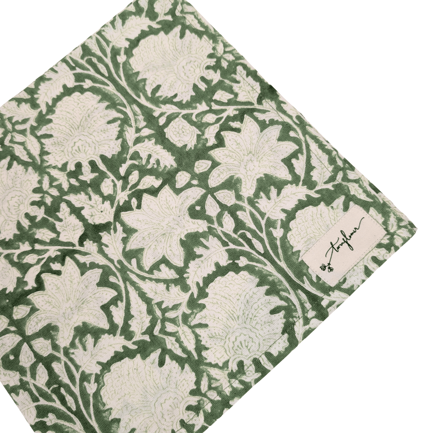 Emerald Green Floral Block Printed Napkin 50x50cm