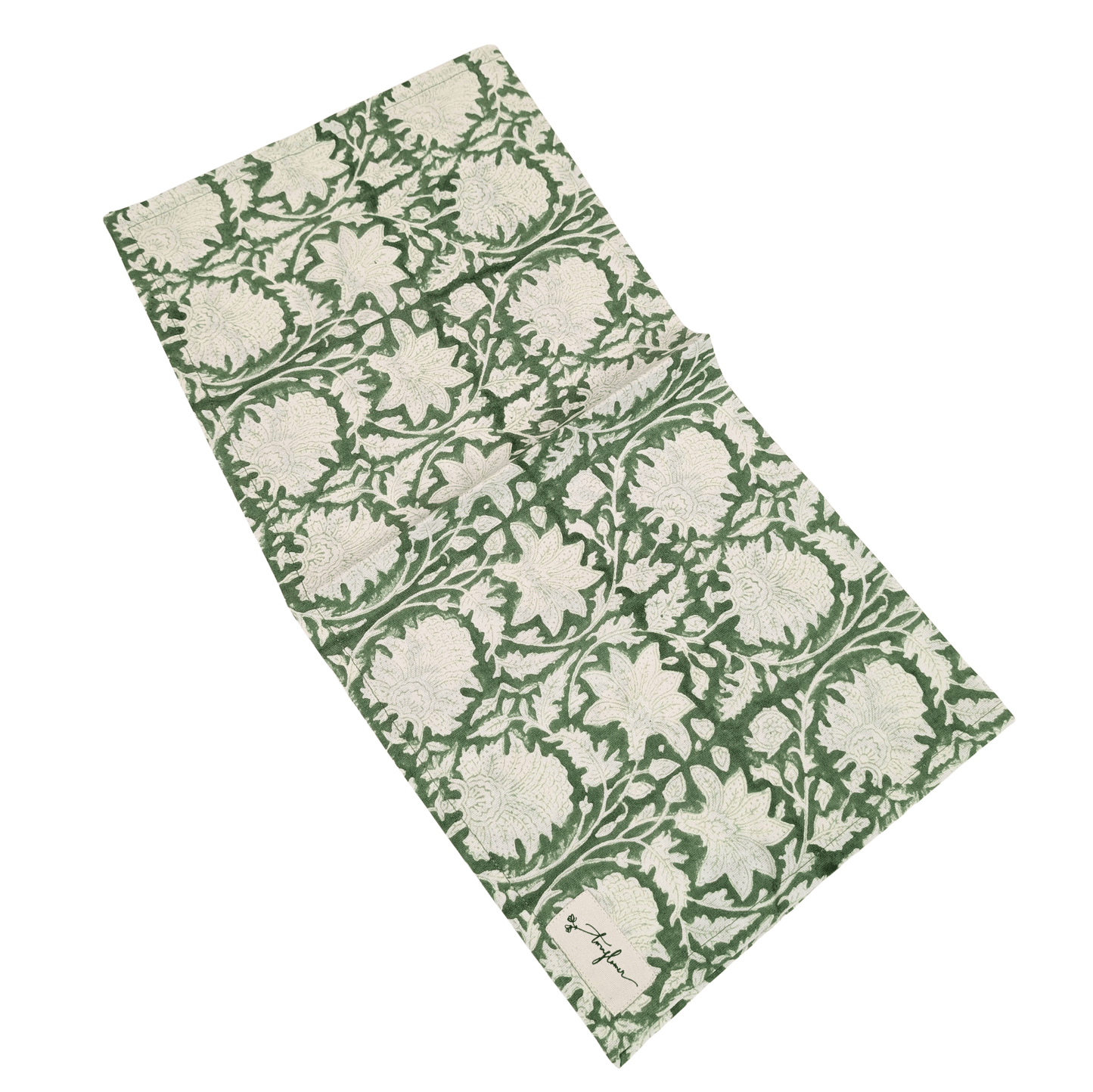 Emerald Green Floral Block Printed Napkin 50x50cm