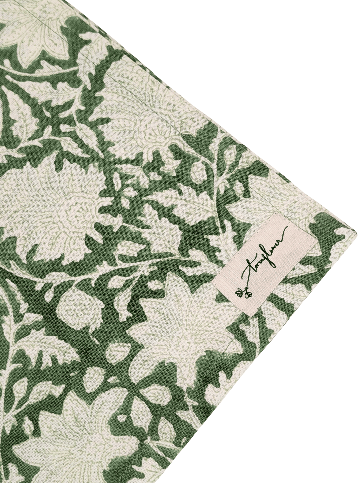 Emerald Green Floral Block Printed Napkin 50x50cm