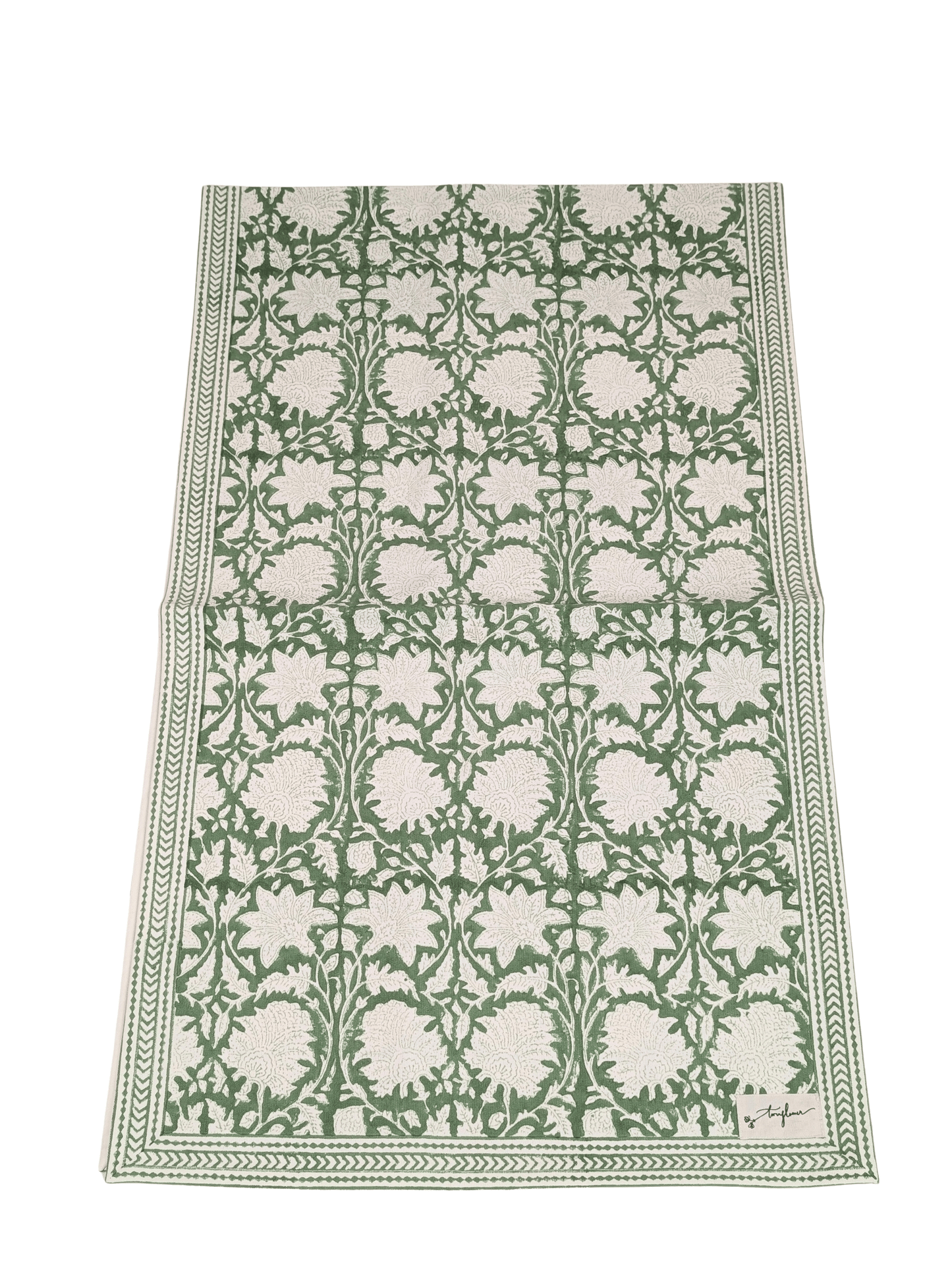Emerald Green Block Printed Table Runner 45x150cm