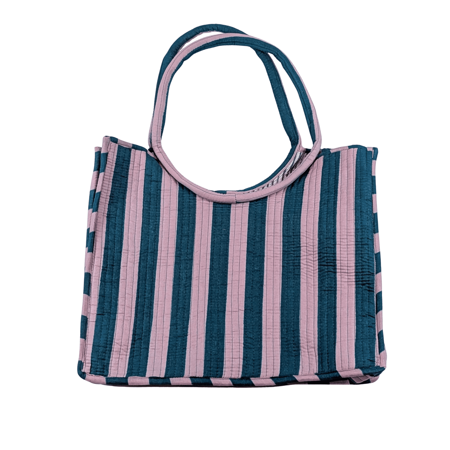 Twinflower Lilac & Blue Striped Round Handle Quilted Tote Bag - Precious Sparkle