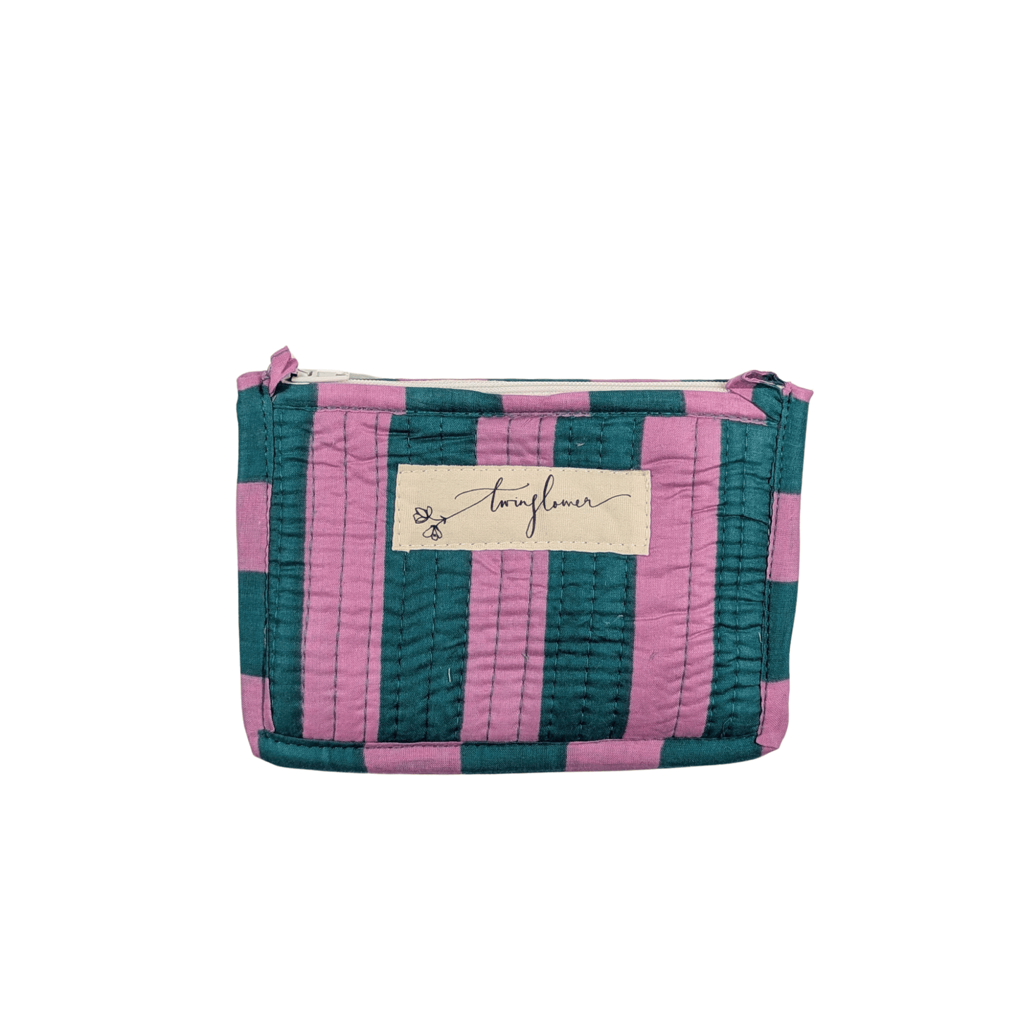 Twinflower Pink & Teal Striped Quilted Small Pouch Purse - Precious Sparkle