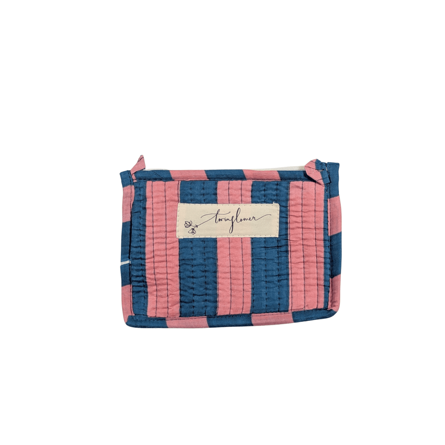 Twinflower Teal & Peach Striped Quilted Small Pouch Purse - Precious Sparkle