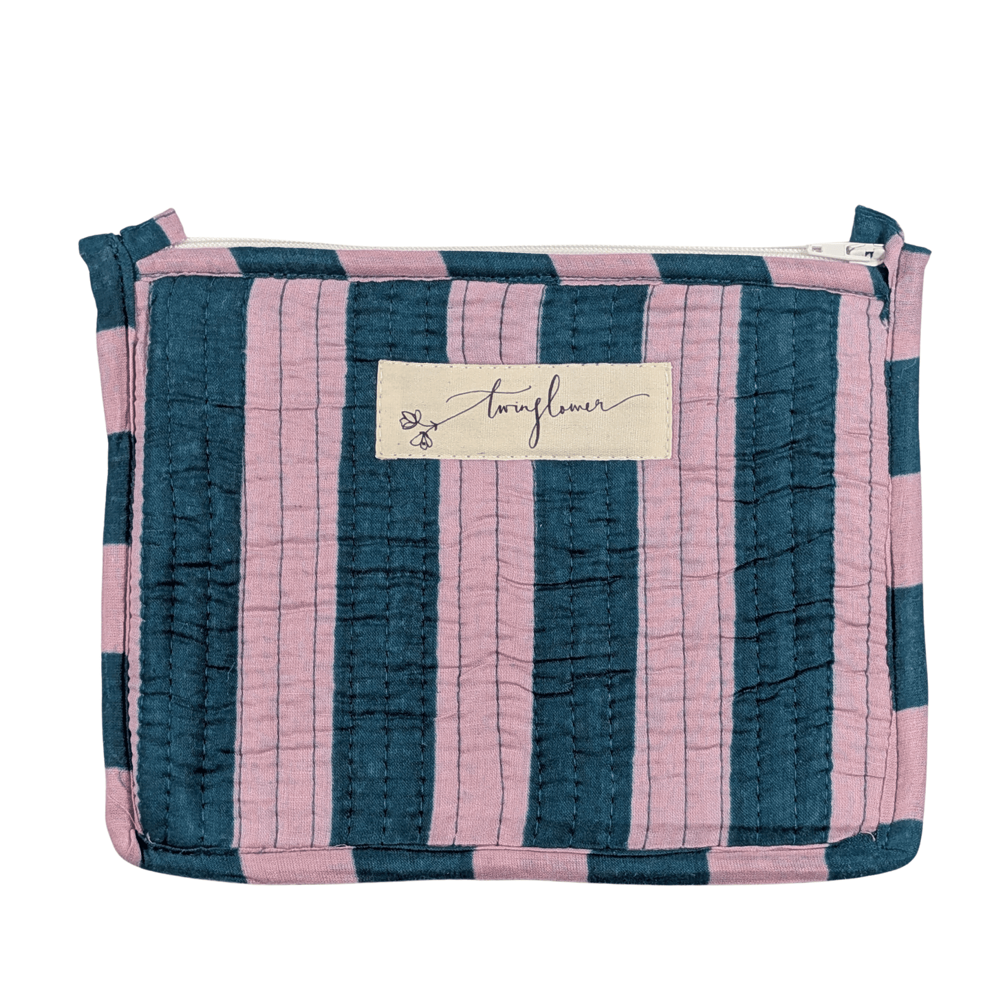 Twinflower Lilac & Blue Striped Quilted Medium Pouch Purse - Precious Sparkle