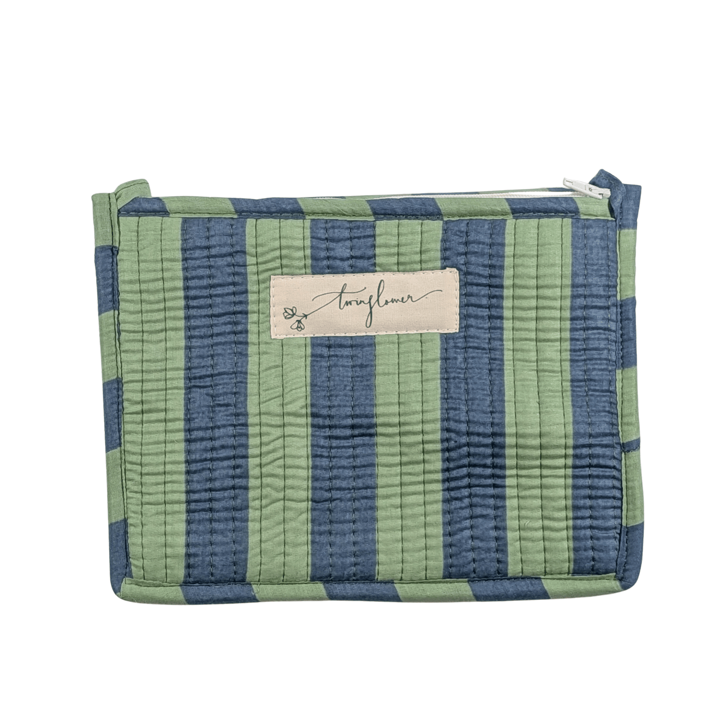 Twinflower Blue & Green Striped Quilted Medium Pouch Purse - Precious Sparkle