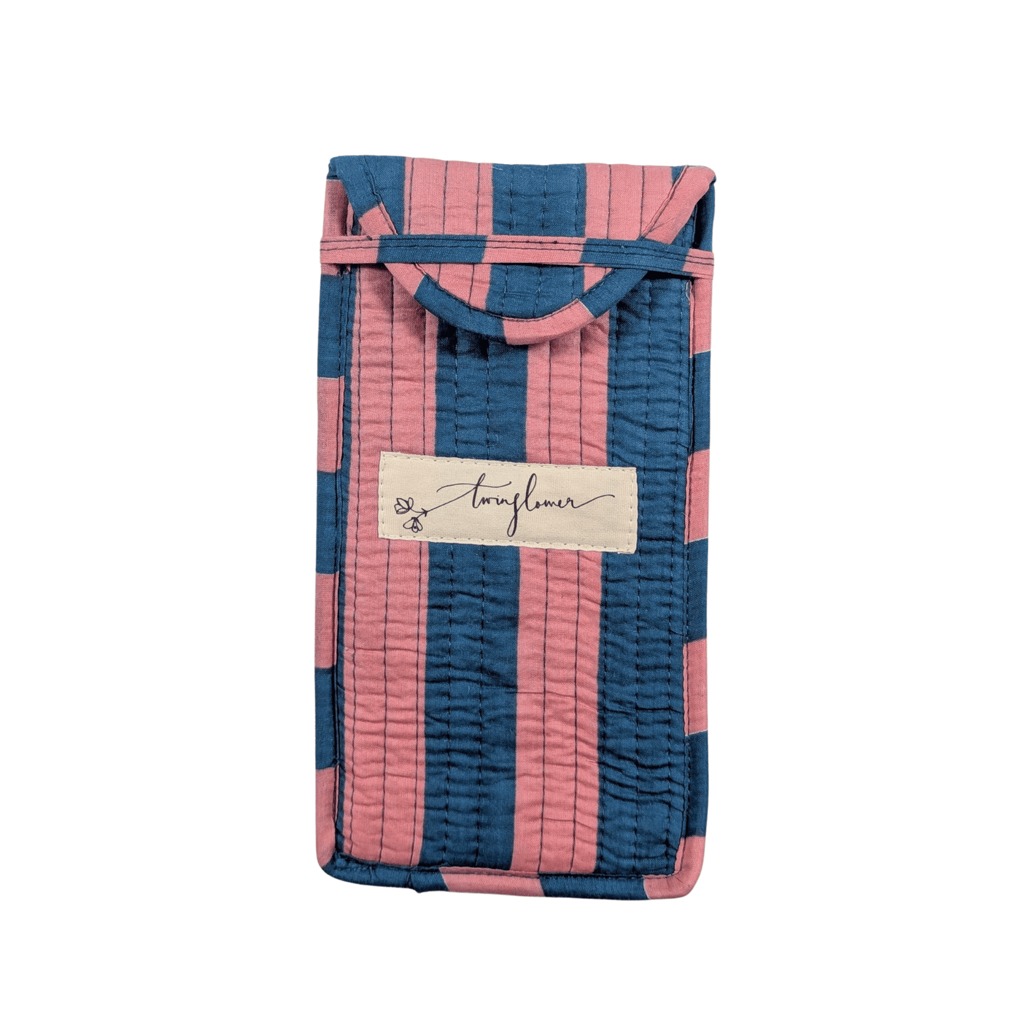 Twinflower Teal & Peach Striped Print Quilted Glasses Case - Precious Sparkle