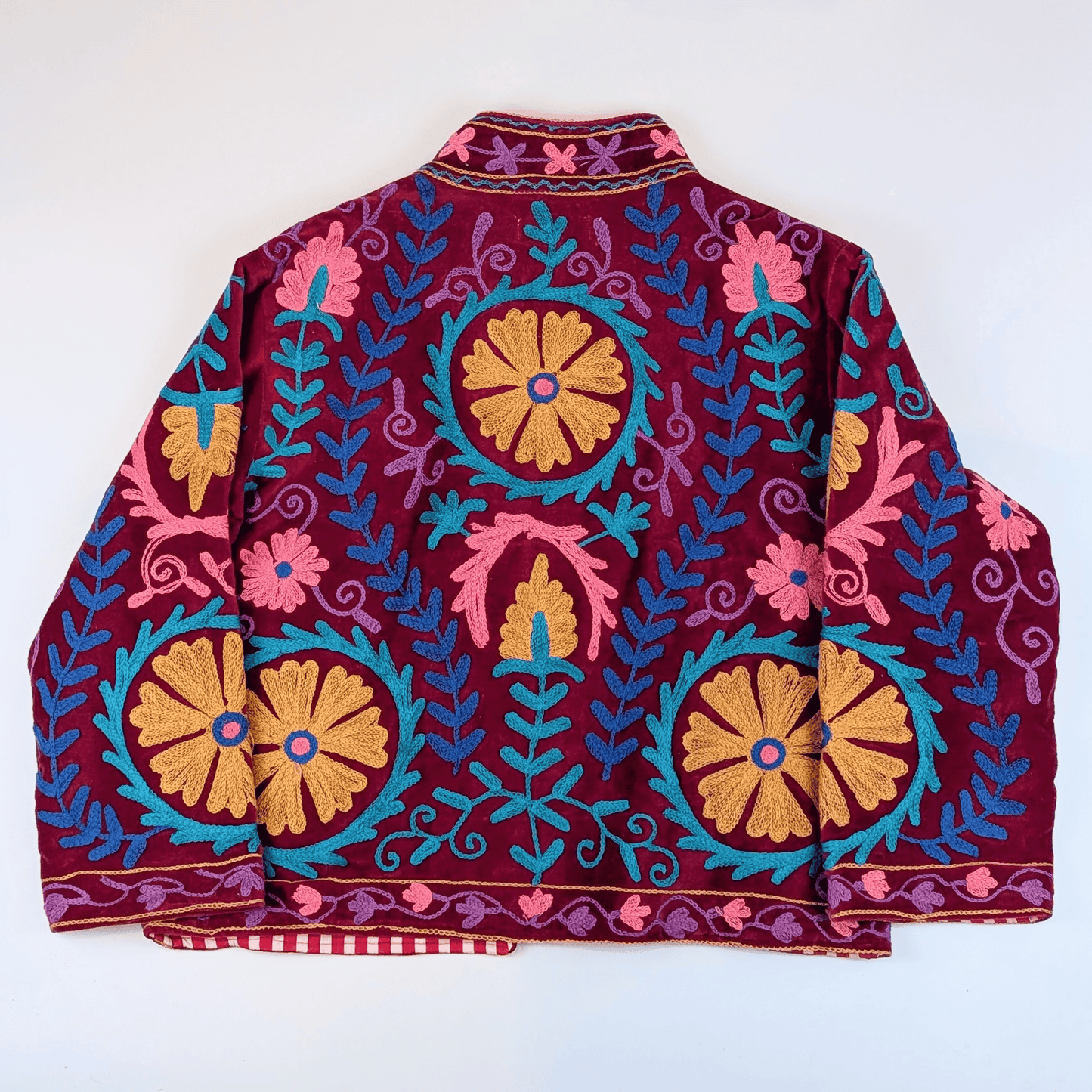 Flora Velvet Suzani Embroidered Ladies Jacket Red - Precious Sparkle