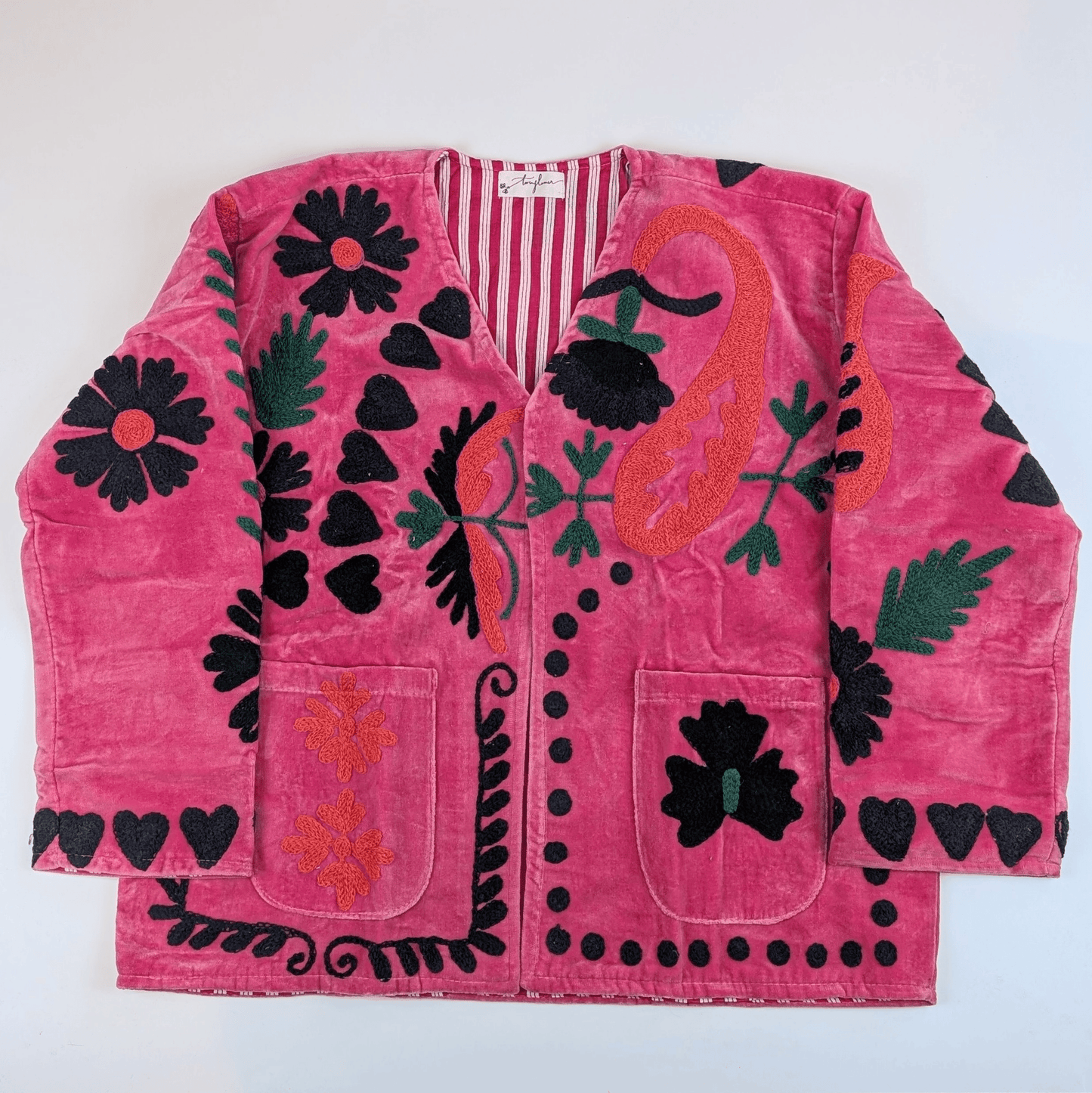 Amour Pink Velvet Suzani Kimono Embroidered Boho Jacket - Precious Sparkle