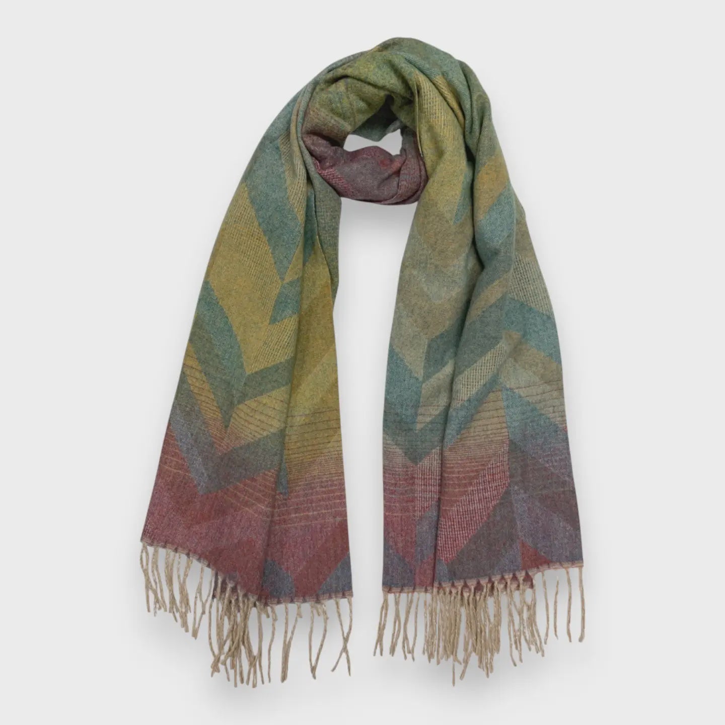 Aztec Print Wool Blend Winter Scarf Green