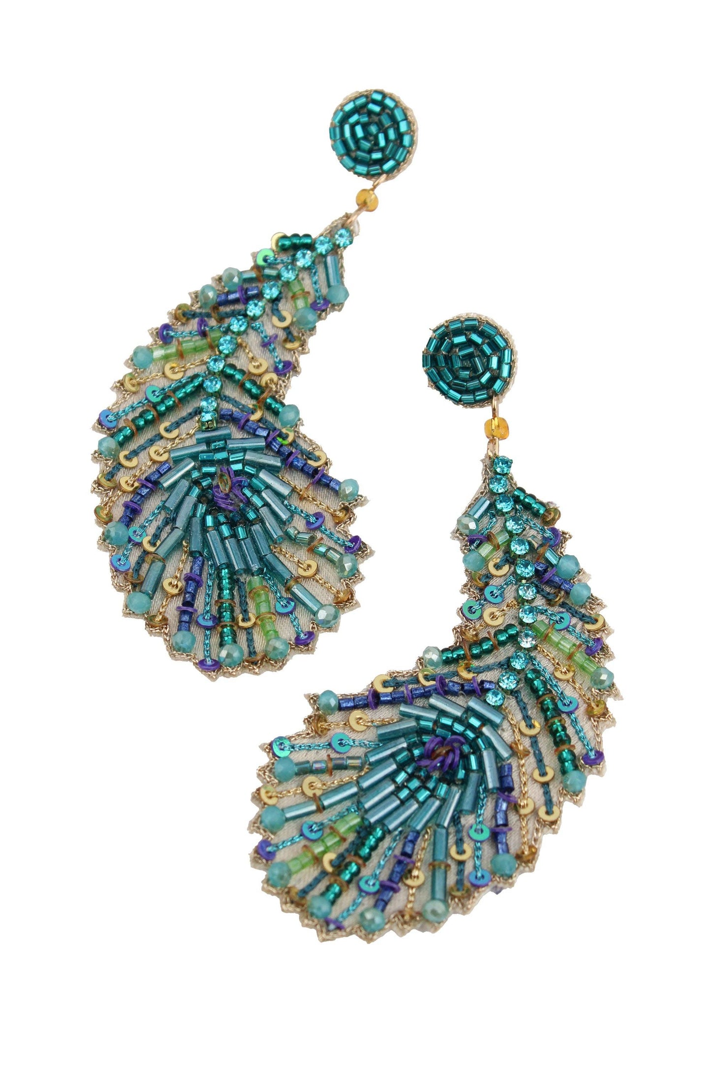My Doris PEACOCK FEATHER BEADED EARRINGS