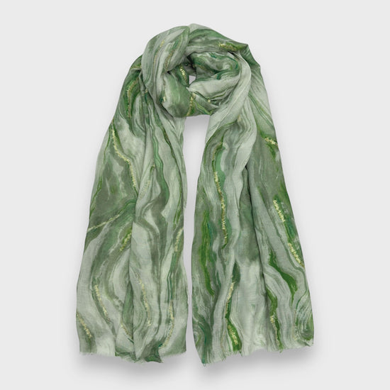 Marble Print with Gold Flakes Scarf Green