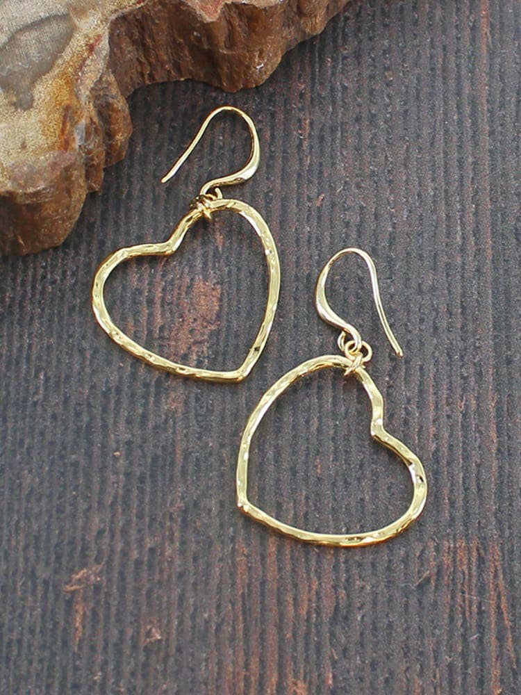 Suzie Blue Simple Open Heart Earrings Gold - Precious Sparkle