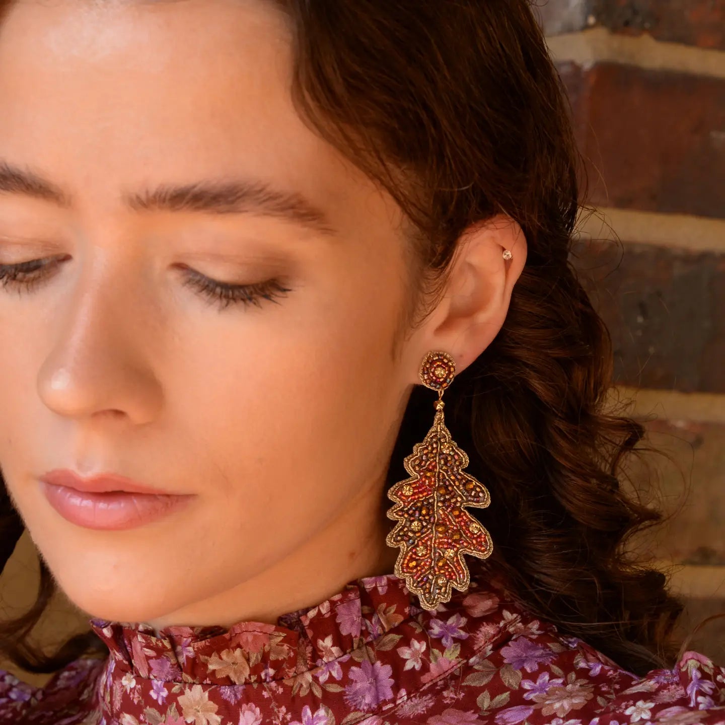 My Doris Beaded Autumn Acorn Leaf Earrings