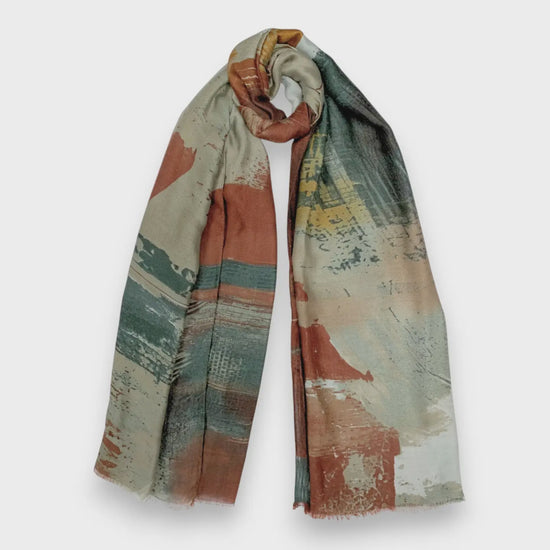 Brush Stroke Print Scarf Brown