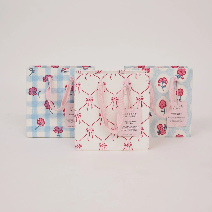 Paper Mirchi Hand Block Printed Gift Bags Small Pink Sorbet - Precious Sparkle