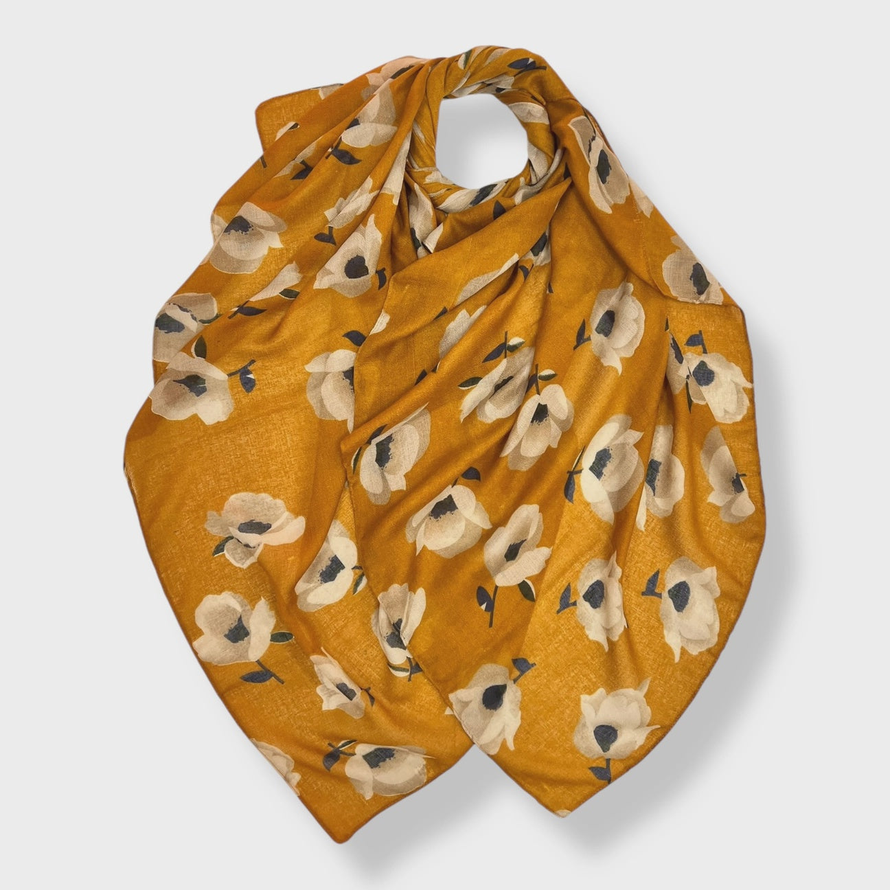 Narcissus Flower Print Scarf Mustard