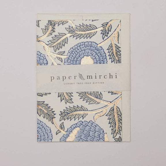 Paper Mirchi Block Printed Card Marigold Glitz Blue Stone
