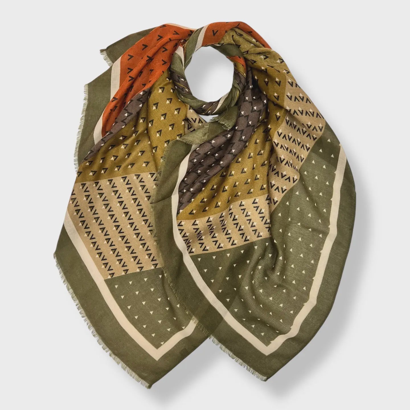 V Shape Pattern Scarf Khaki