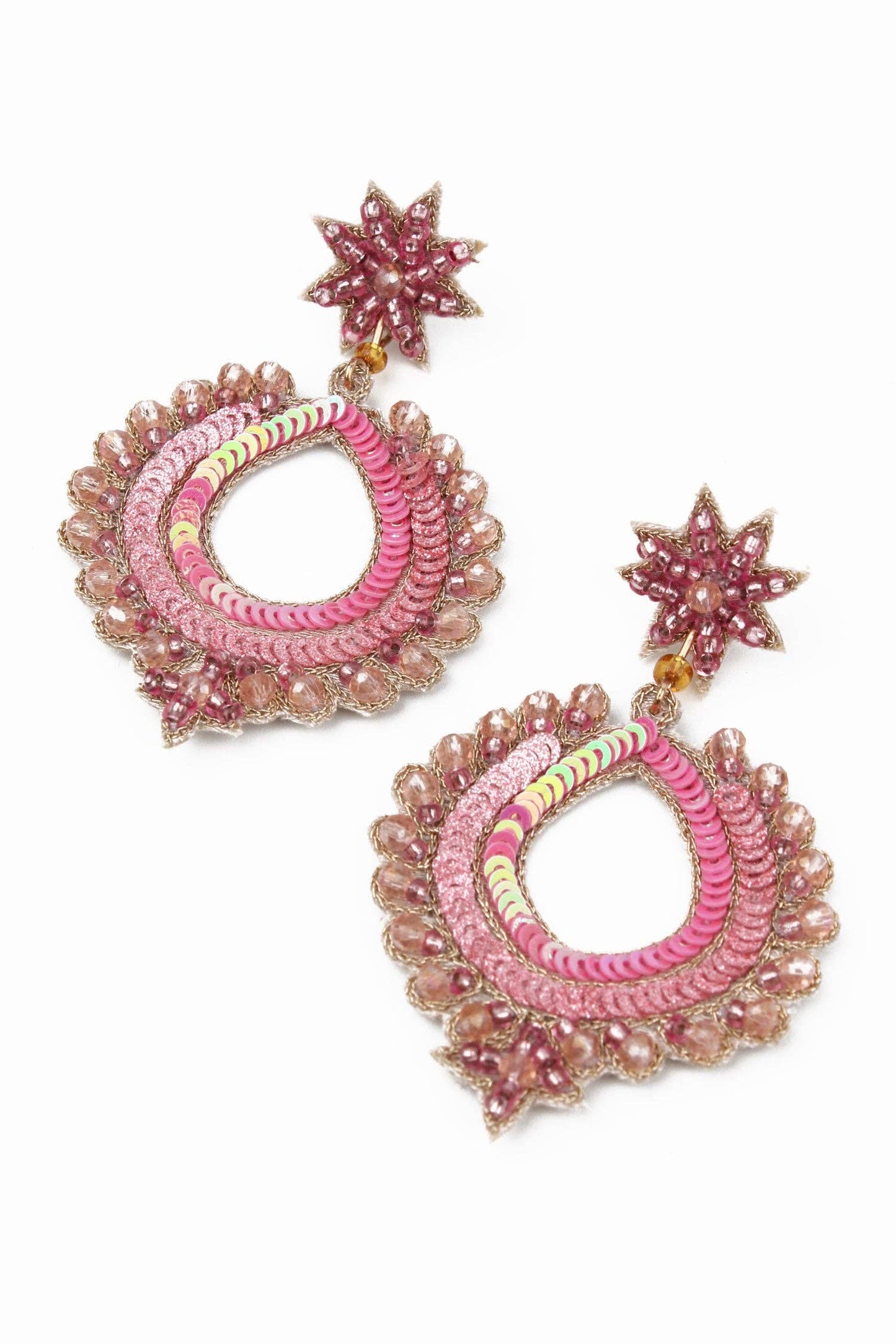 My Doris Pink Peacock Round Earrings - Precious Sparkle