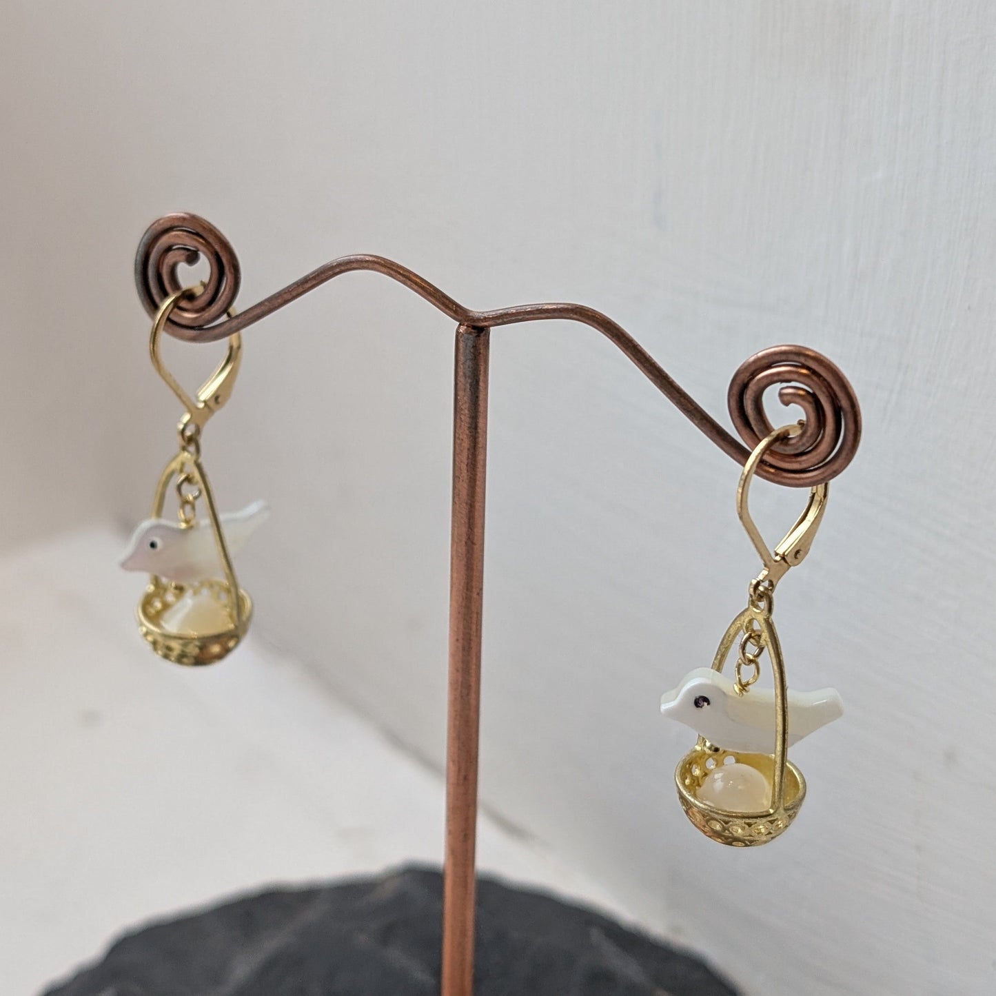 Atelier Piou Piou Jewellery Bird & Basket Earrings Gold