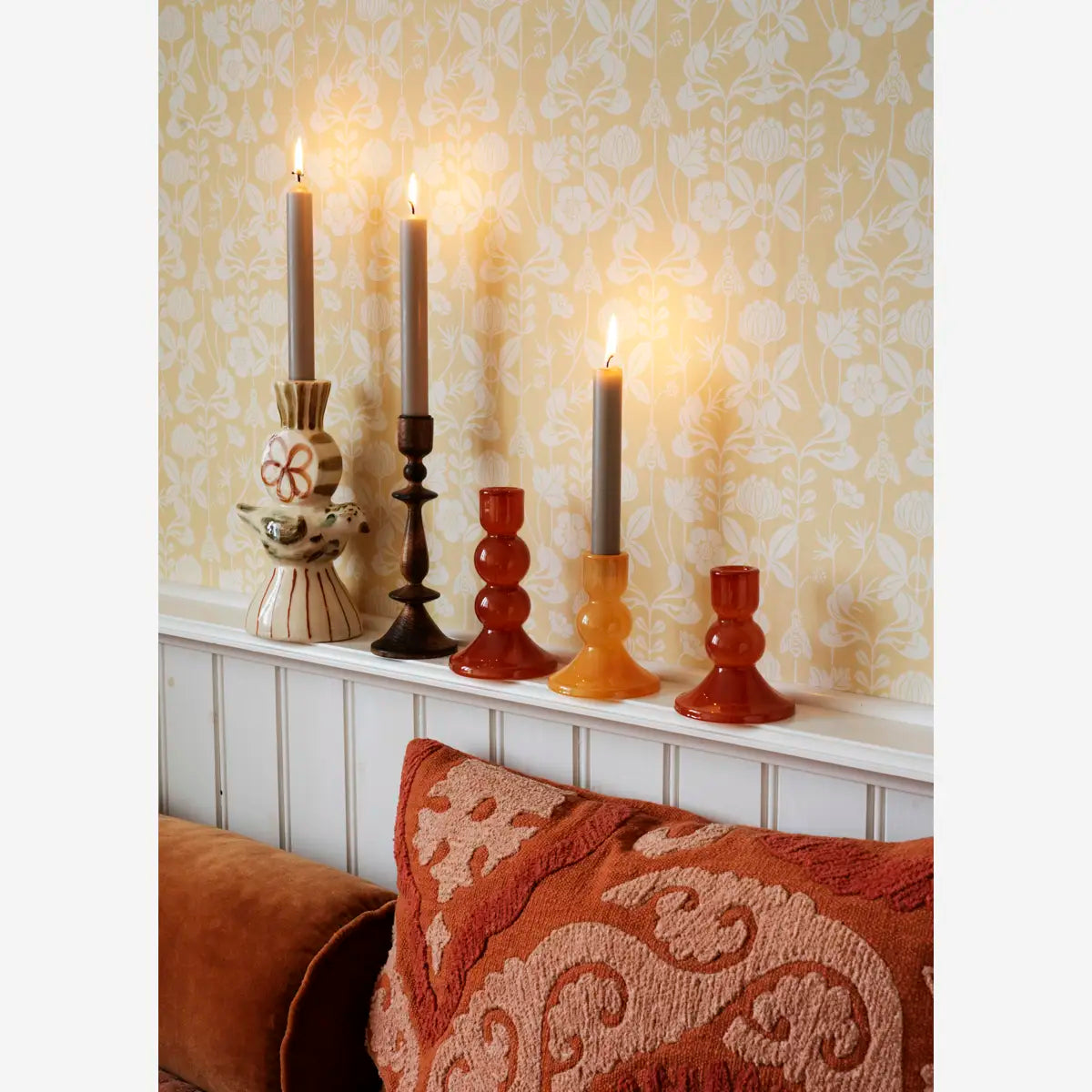 Madame Stoltz Hand-painted Candle Holder w/ bird